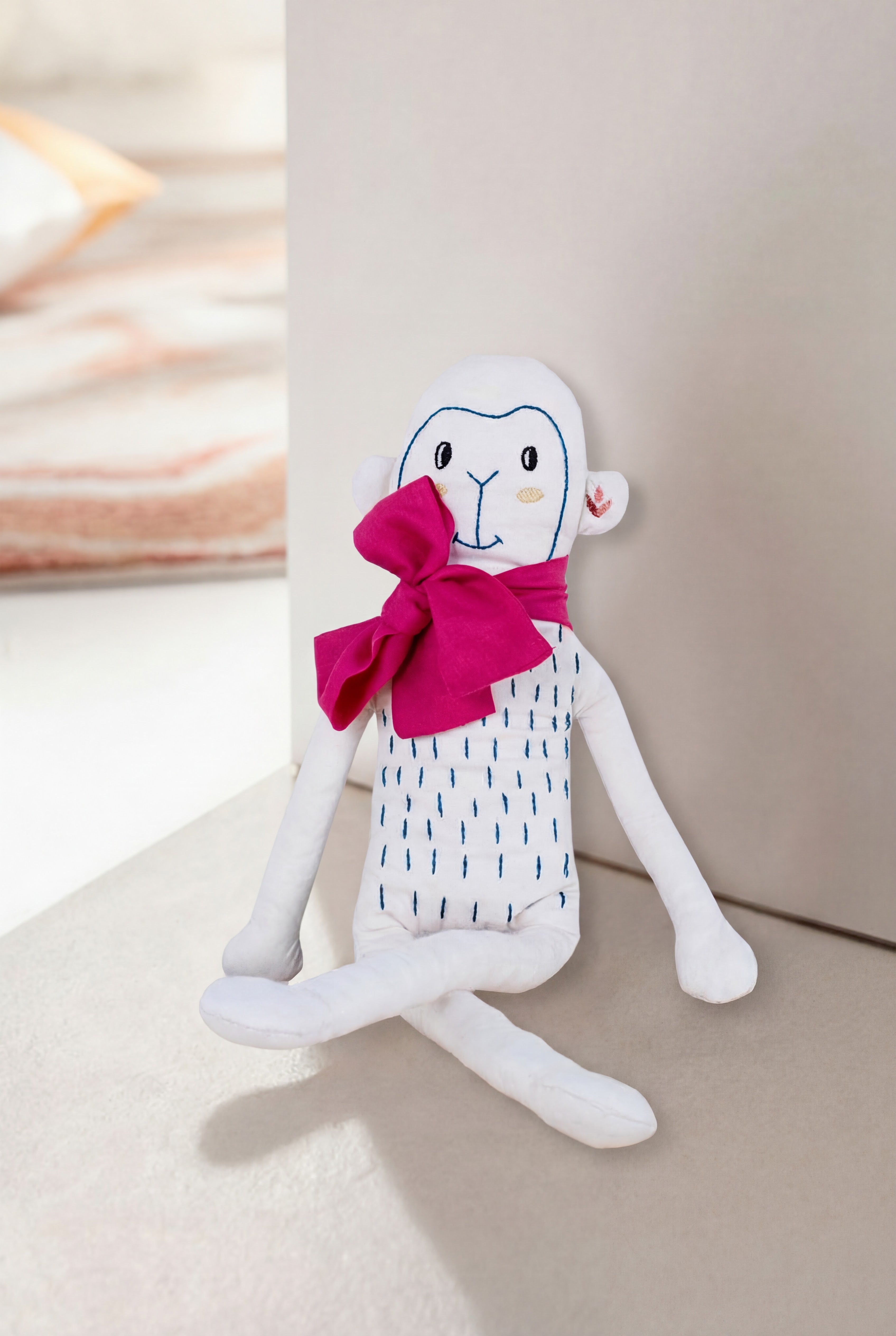 Organic cotton cuddly toy monkey Alfred white embroidered