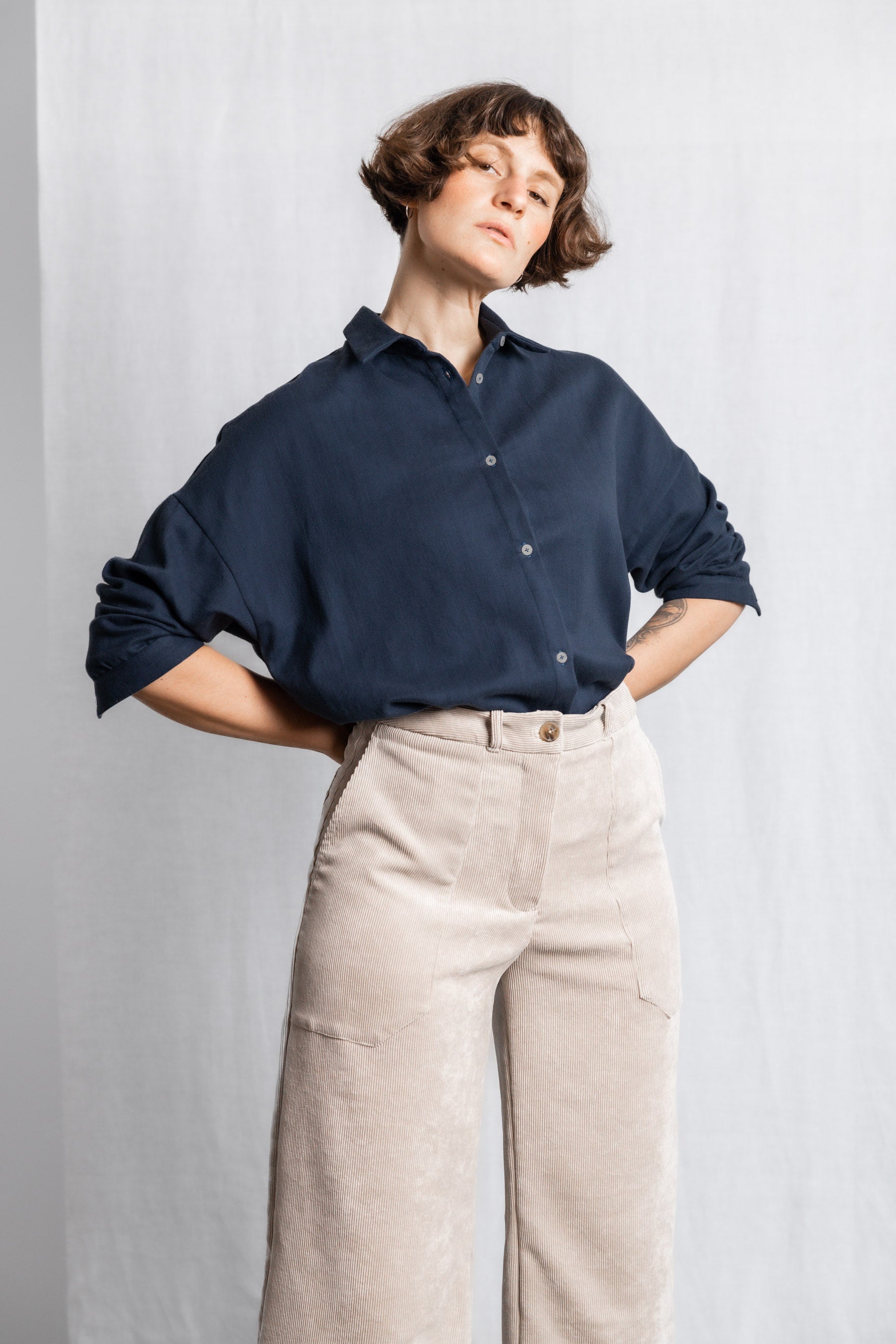 Organic Cotton Blouse Mayank Gray-Blue