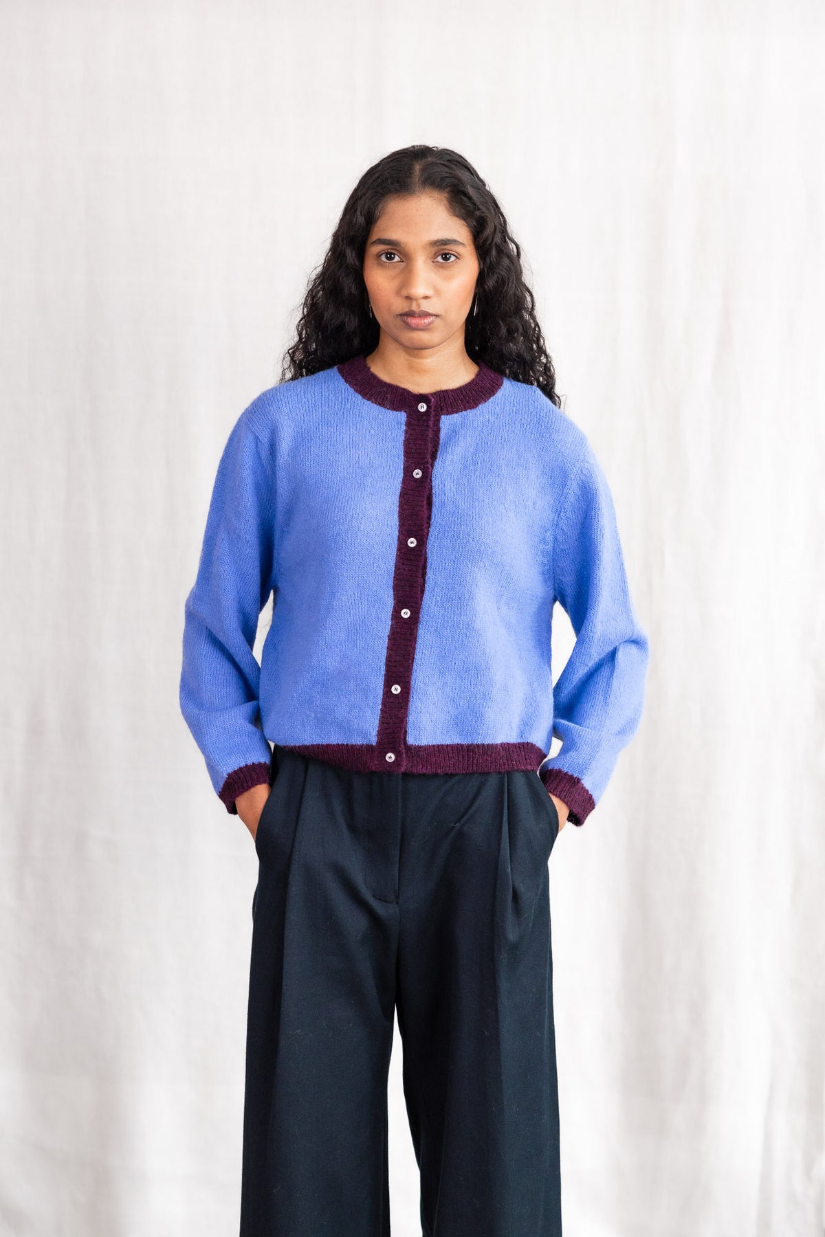Baby Alpaca Knit Cardigan Sullana Colorblock Azure