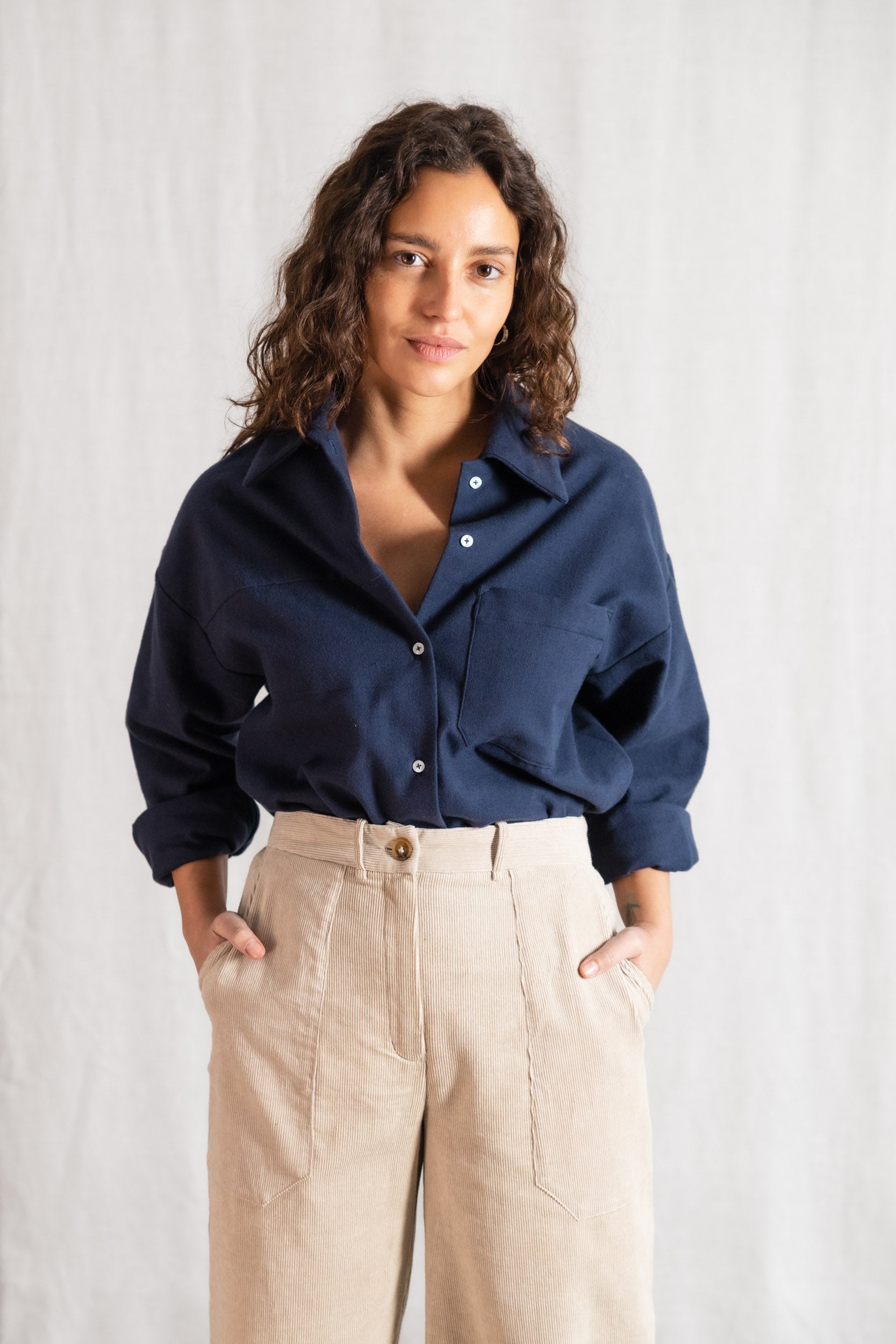 Bio-Baumwoll Flanellshirt Ashrit Grau-Blau