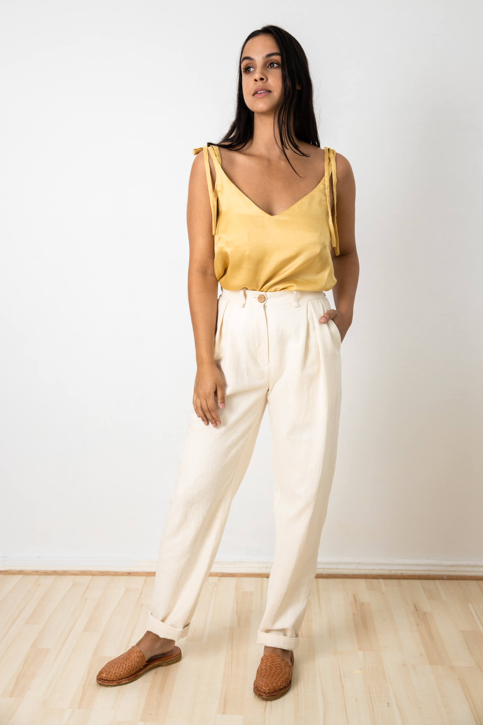 Organic Cotton Pleated Trousers Vishraam White