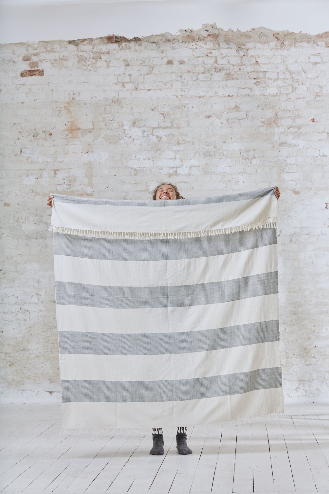 Cotton blanket Suhany woven stripes black/white