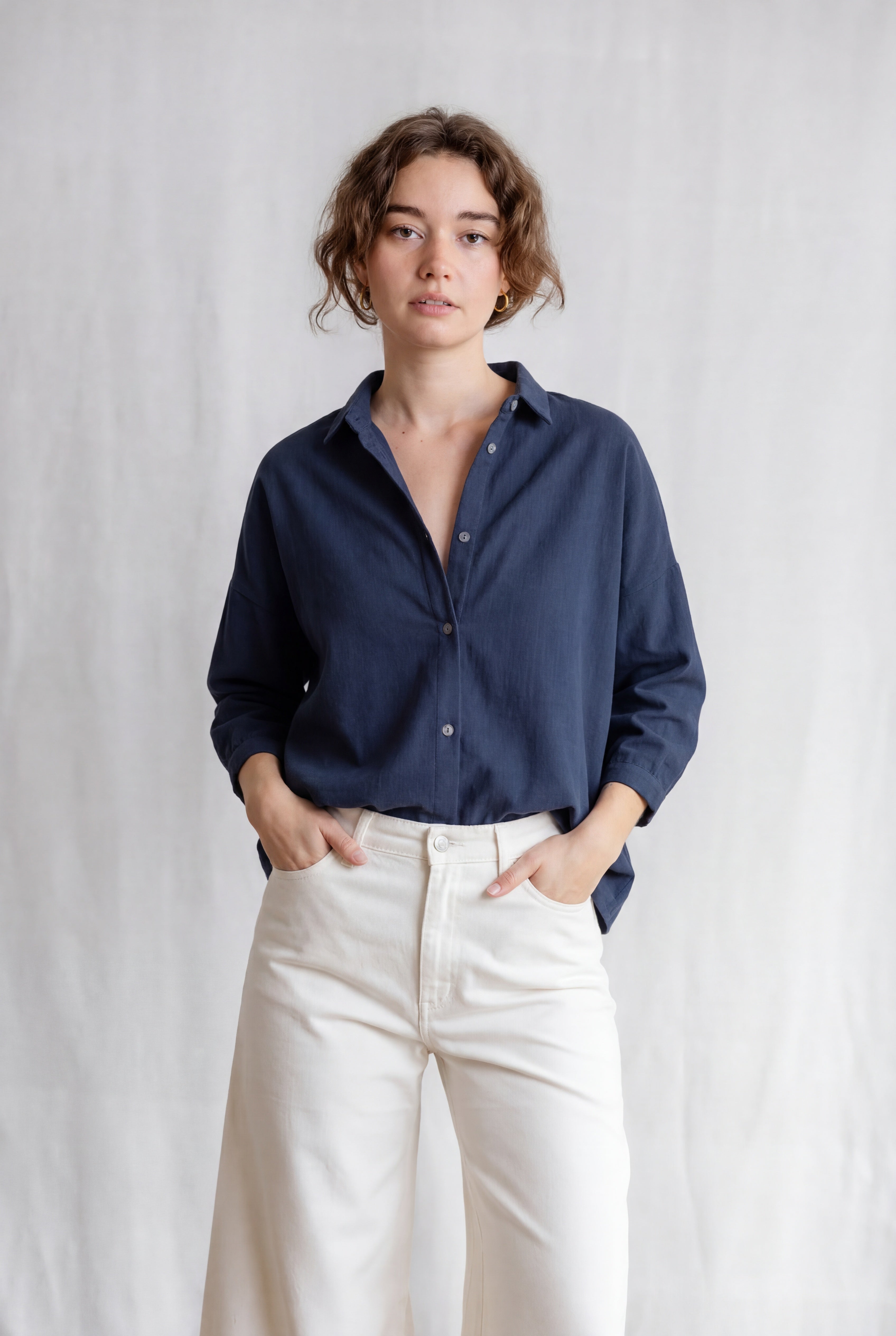 Organic Cotton Blouse Mayank Gray-Blue