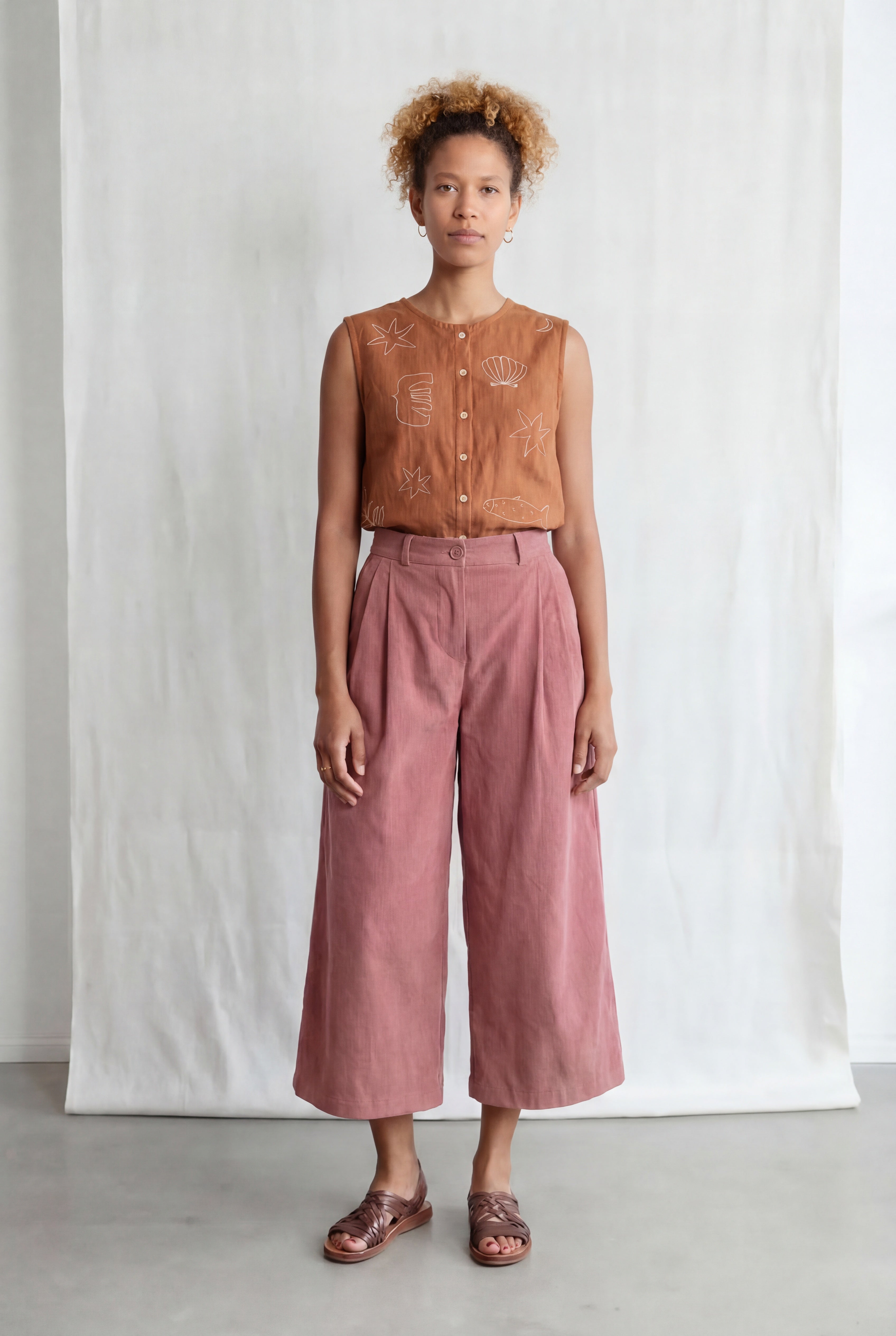 Organic cotton corduroy culottes Awasi old pink