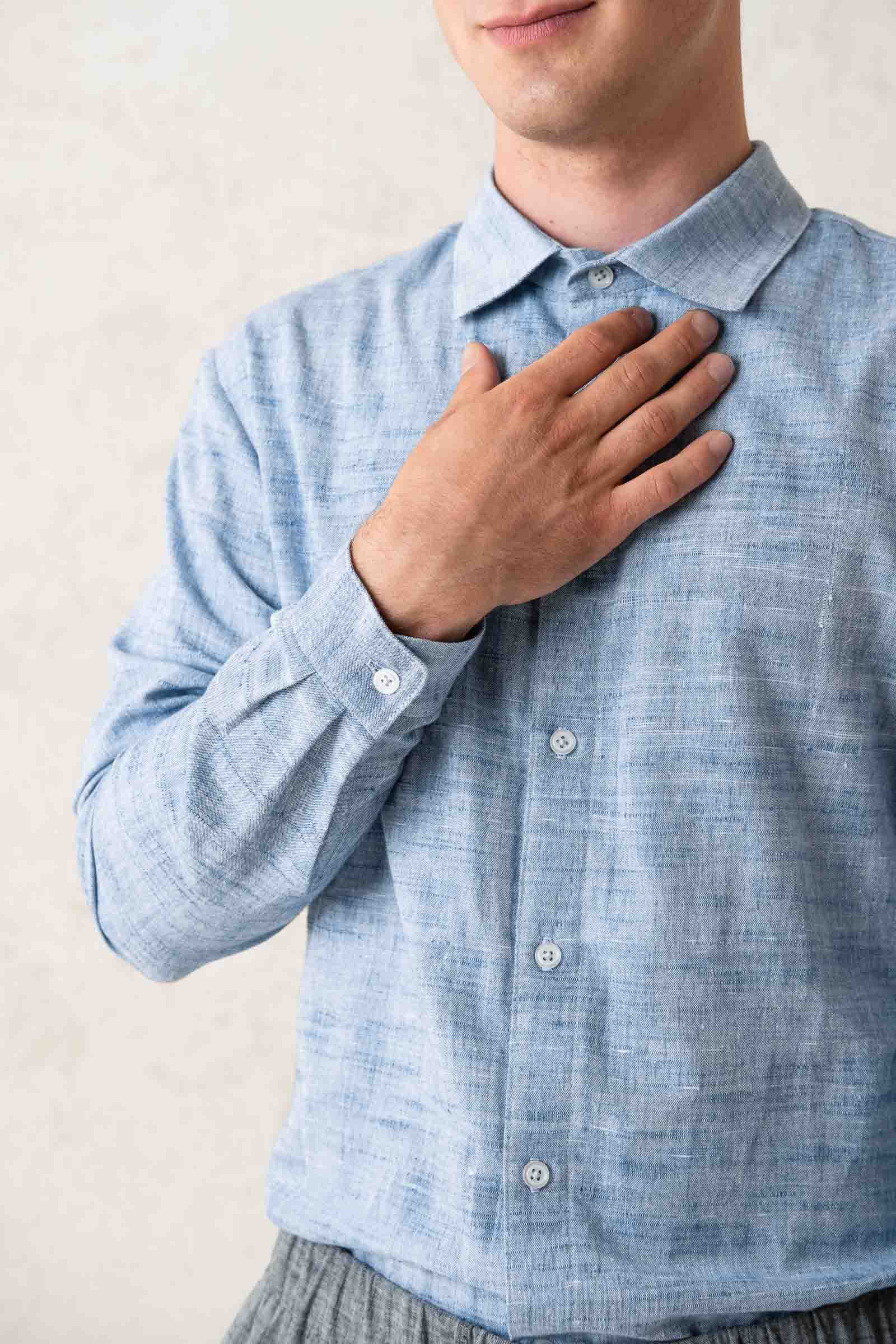 Cotton Slim-Fit Shirt Hilu Light Blue