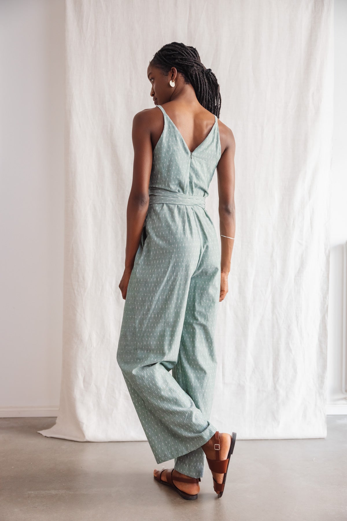 Organic Cotton Jumpsuit Parvani Ikat Sage
