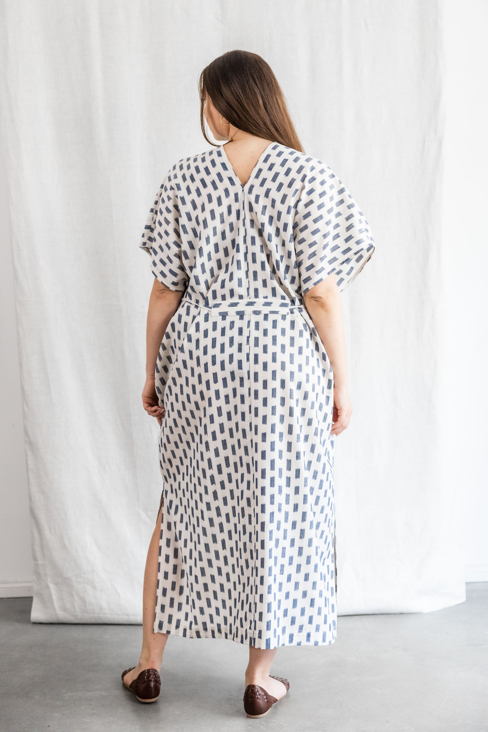 Organic Cotton Kaftan Dress Rishi Ikat White