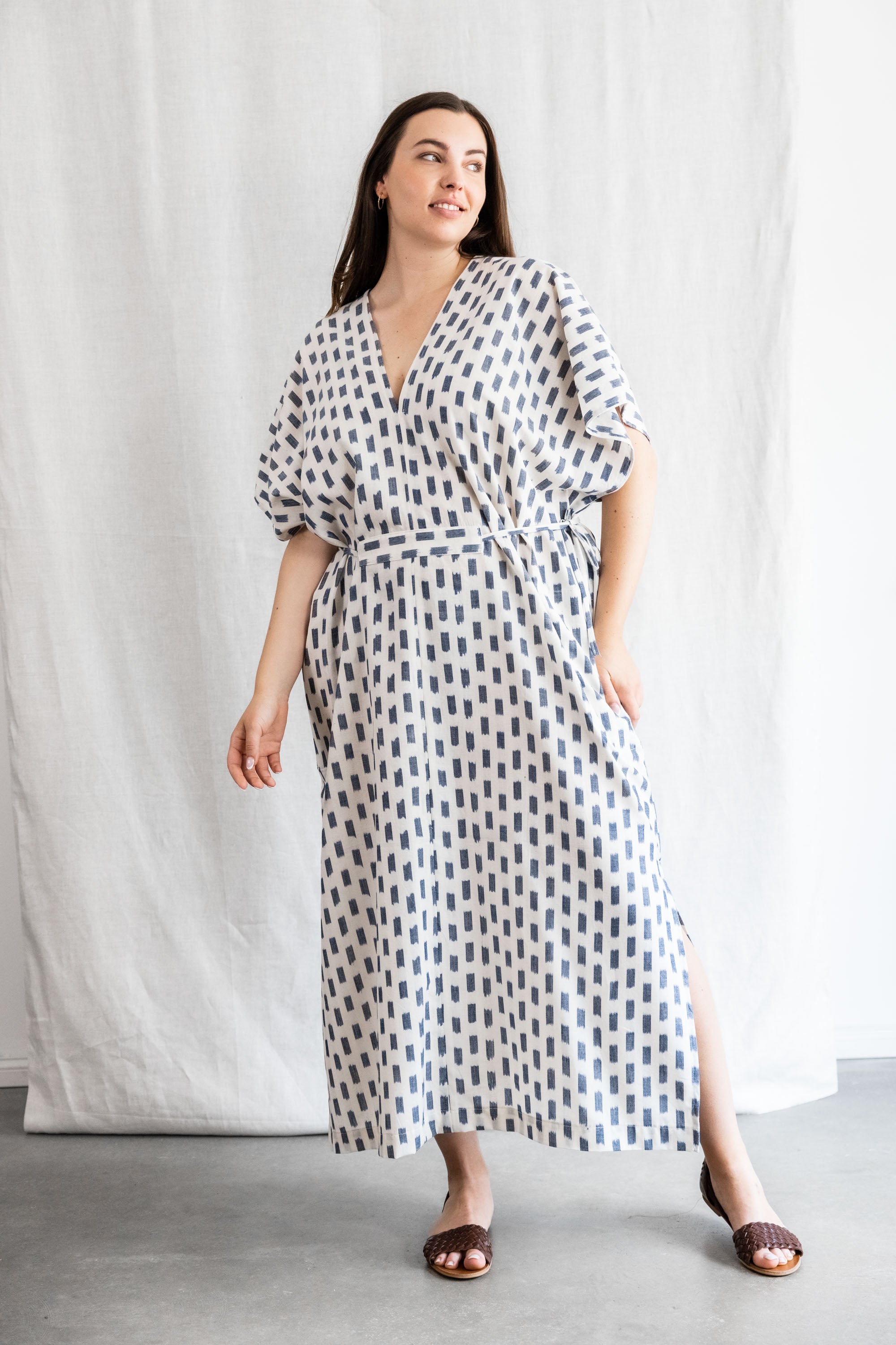 Organic Cotton Kaftan Dress Rishi Ikat White