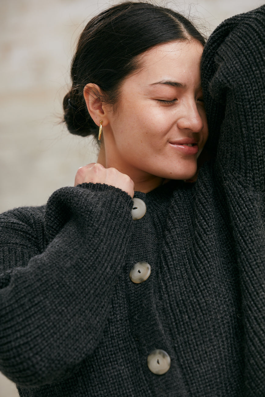 Baby Alpaca Knitted Cardigan Betana Dark Grey