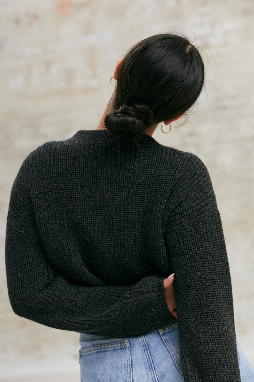 Baby Alpaca Knitted Cardigan Betana Dark Grey
