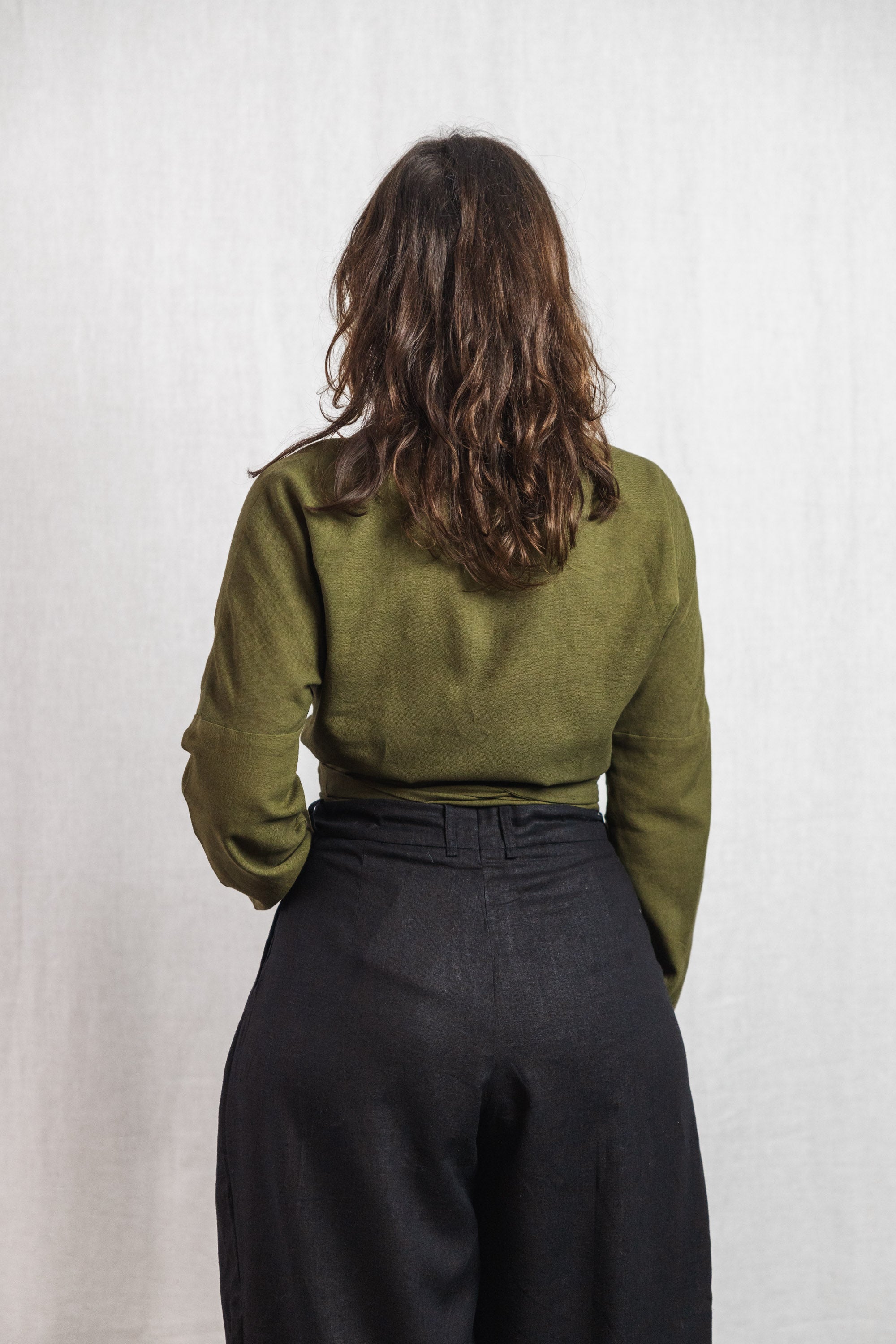 Cotton wrap blouse Harita moss green