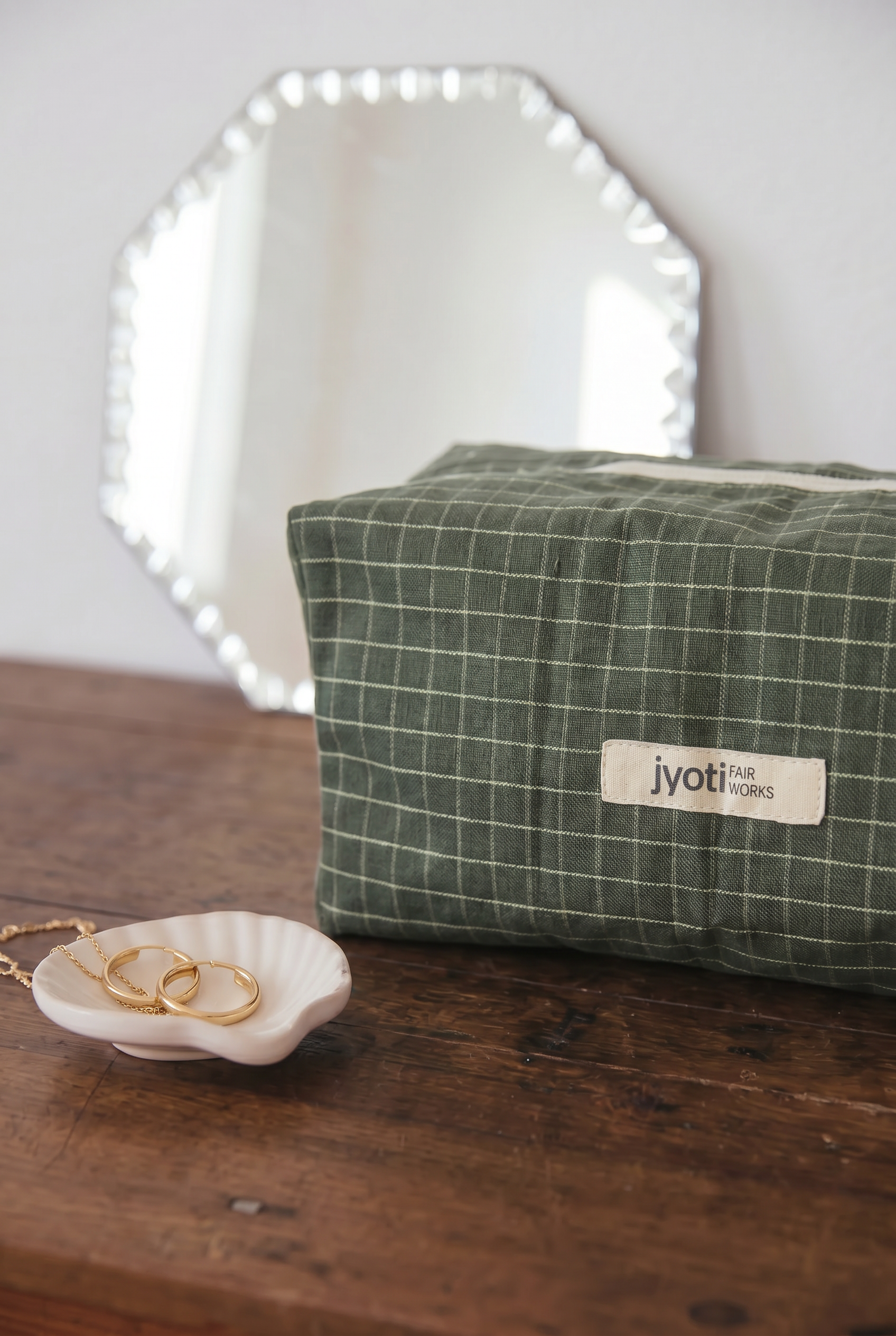 Baumwoll Kulturtasche Phavvaara Green Checks