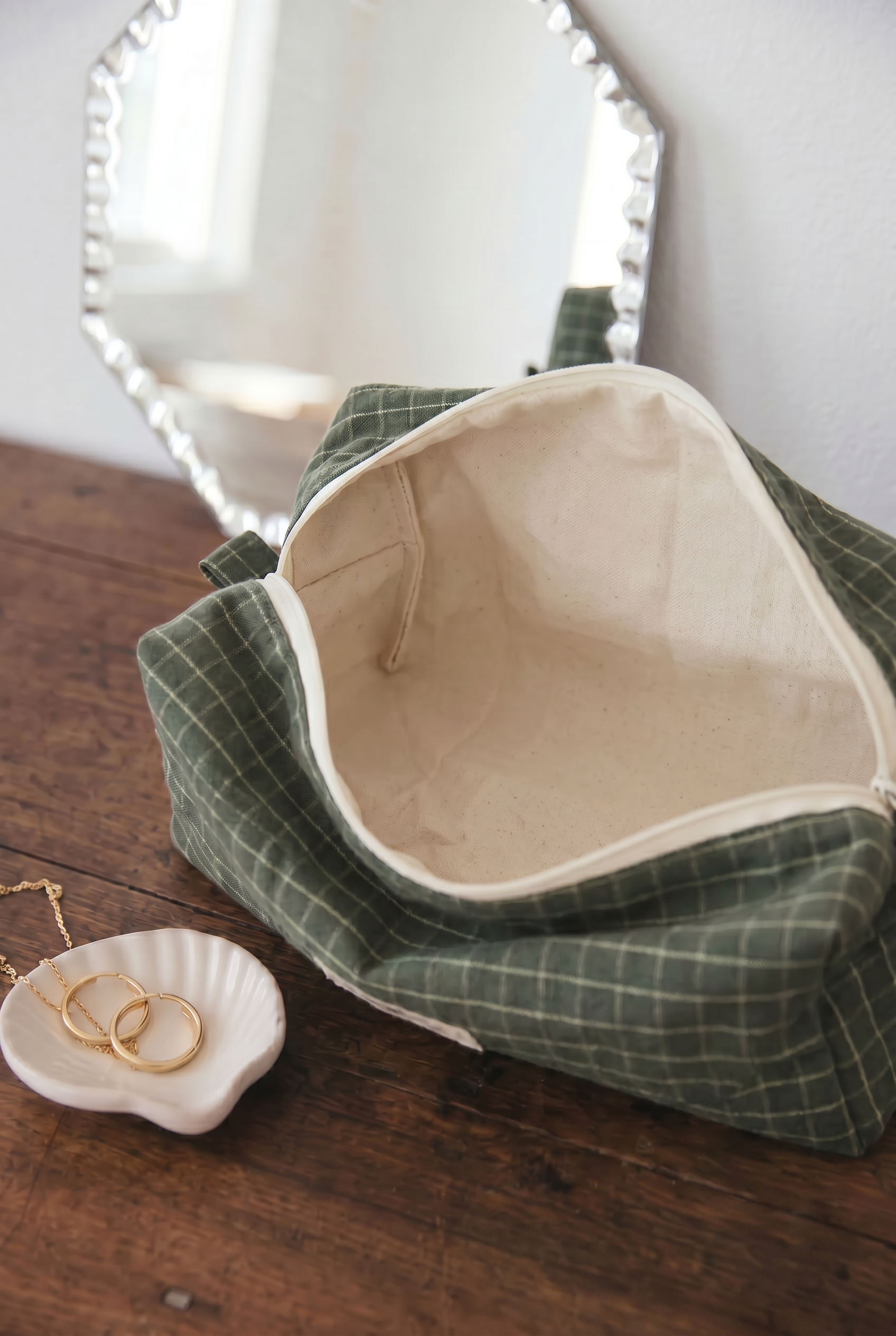 Baumwoll Kulturtasche Phavvaara Green Checks