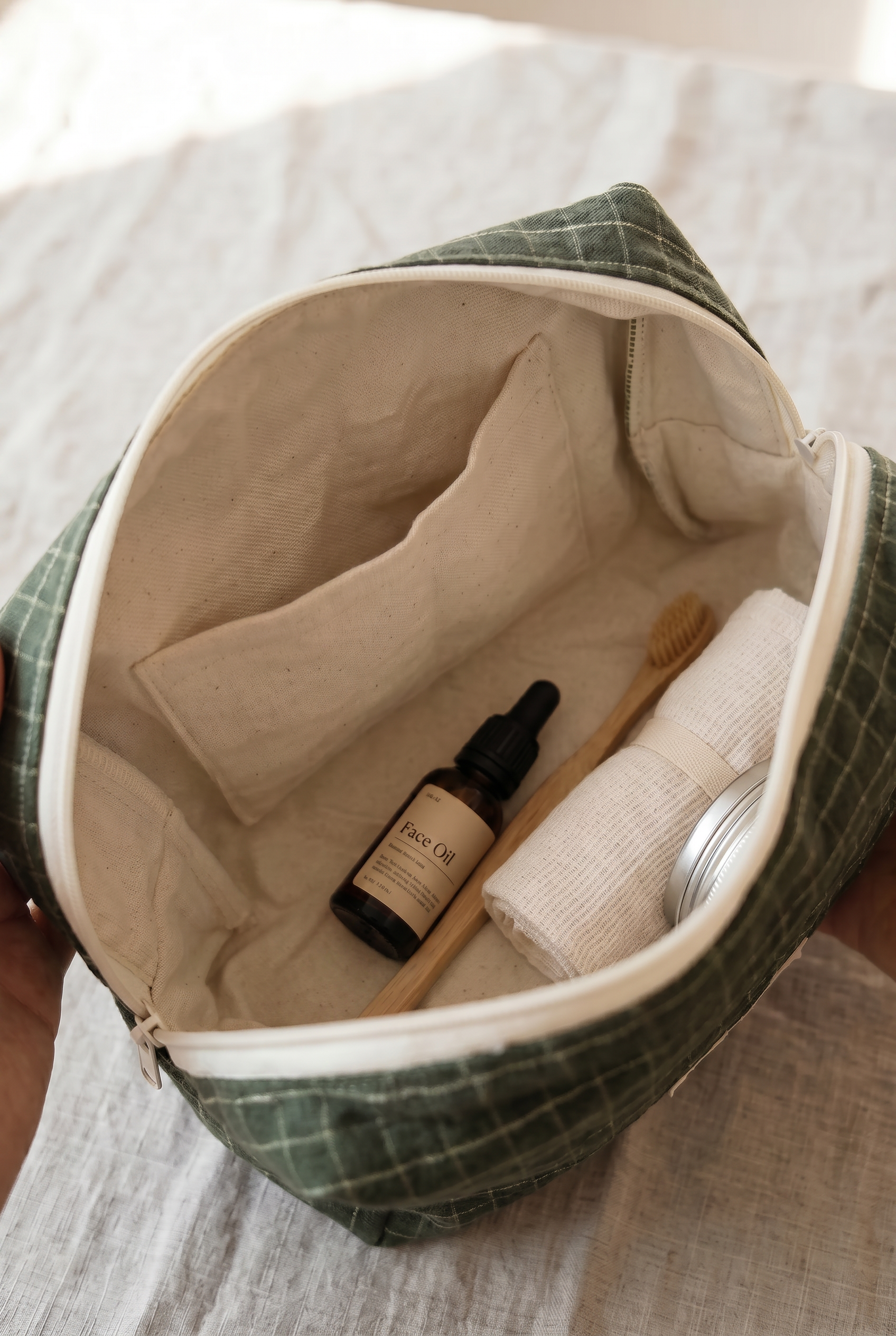 Baumwoll Kulturtasche Snaan Green Checks