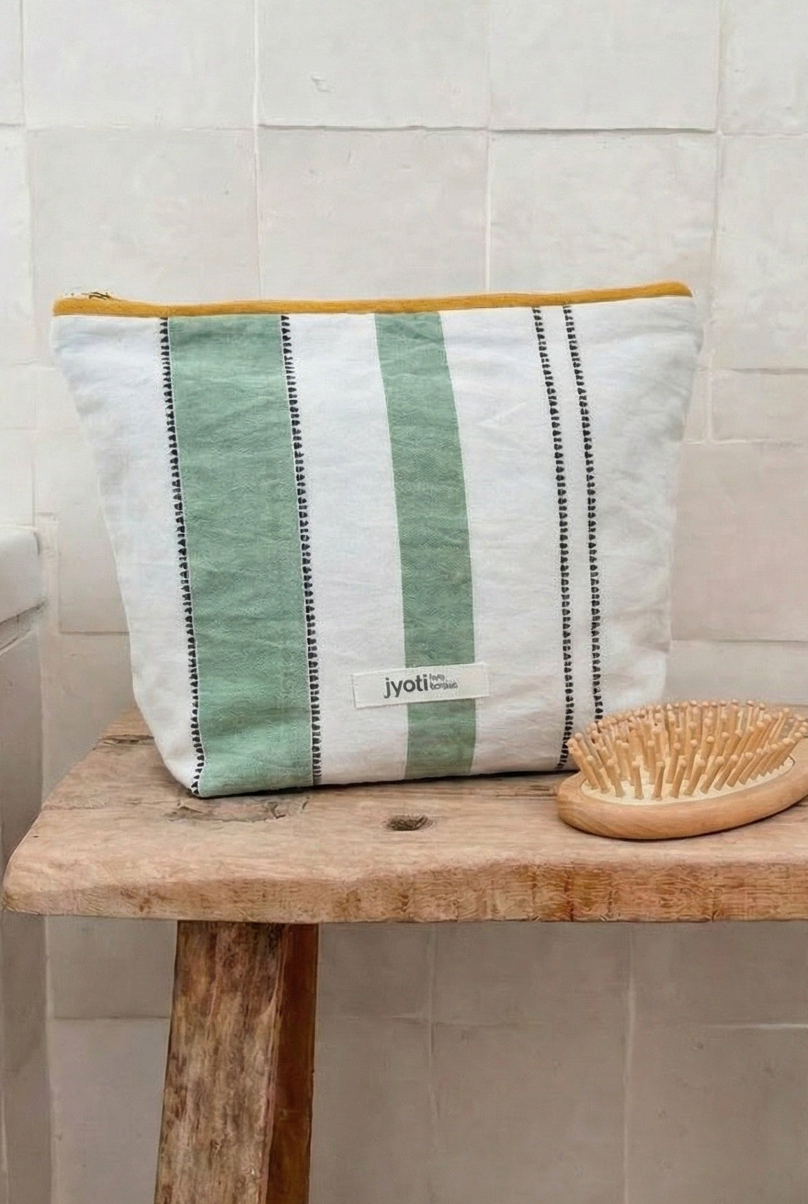 Cotton Toiletry Bag Nahaana Weave Pattern Green