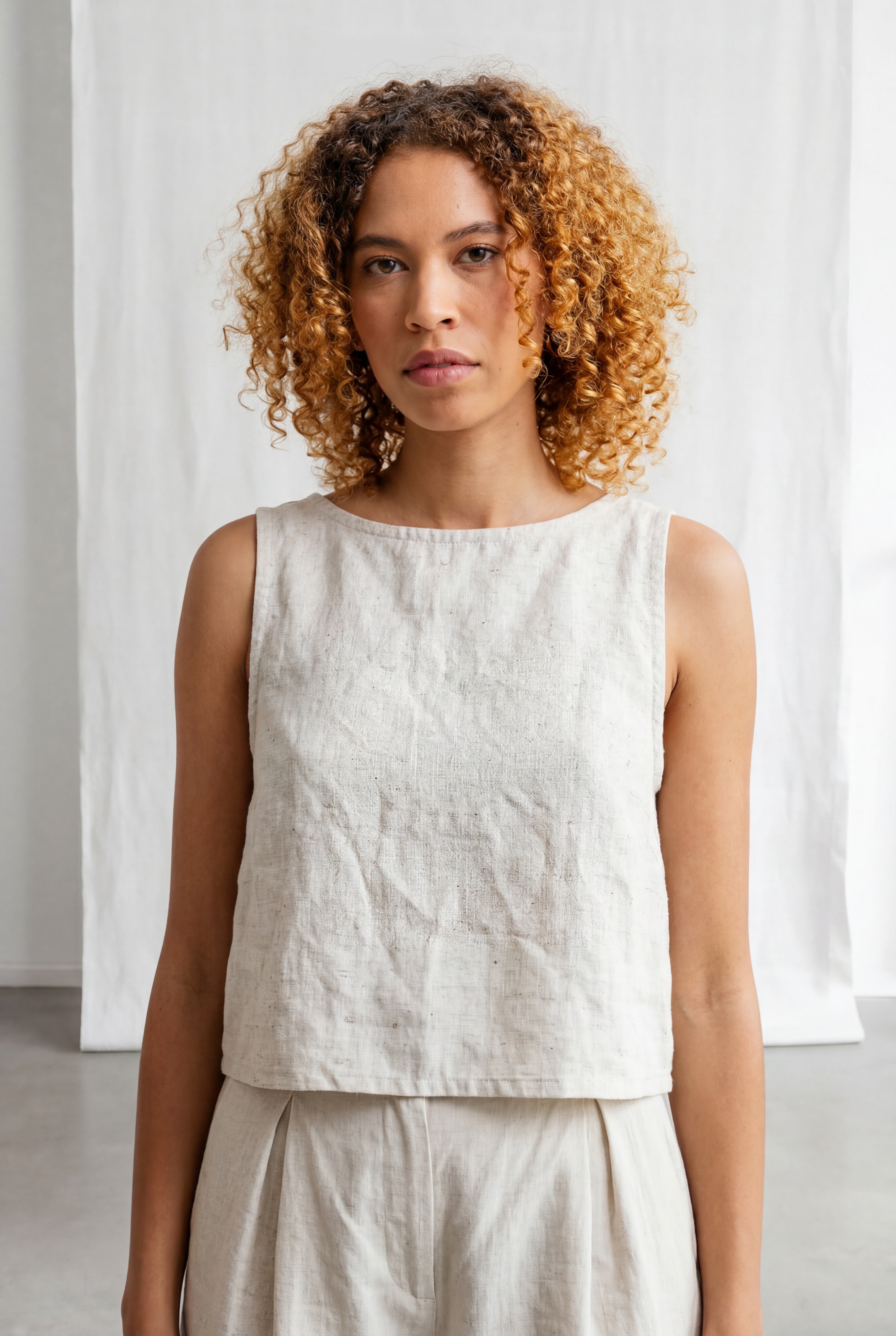 Flachs/Baumwoll Top Kiran Creme