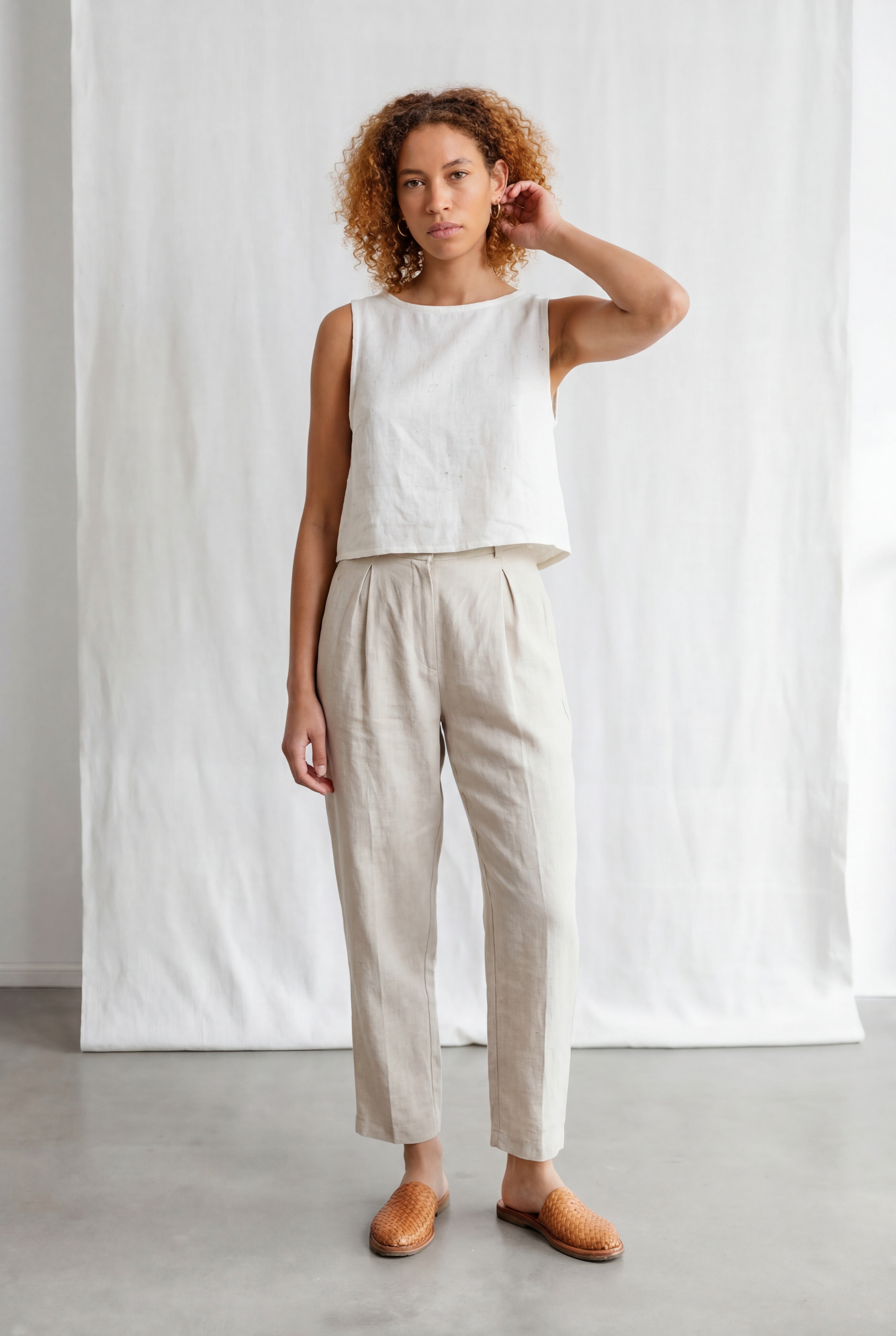 Flachs/Baumwoll Top Kiran Creme