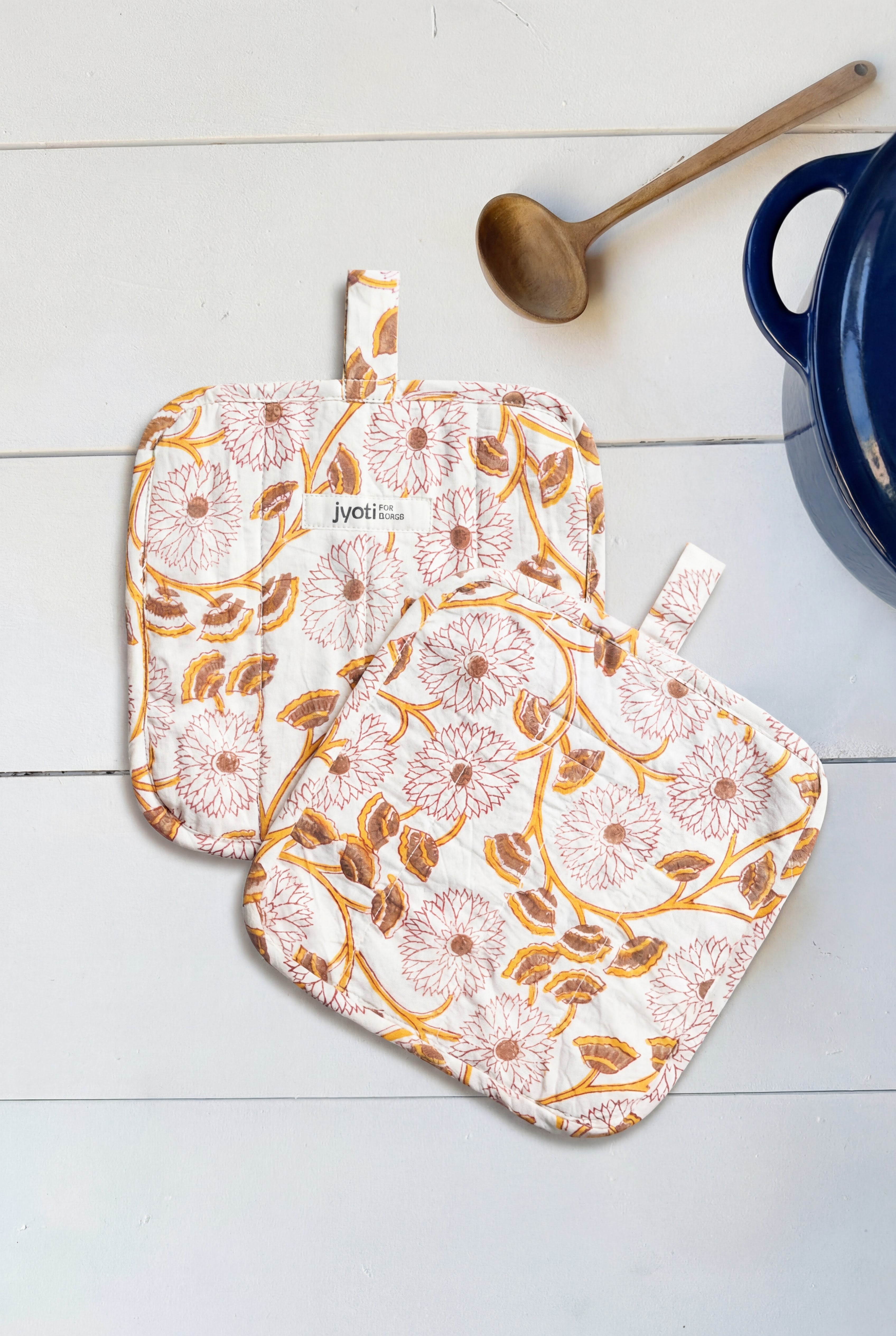 Baumwoll Topflappen Ovan Blockprint Blumen