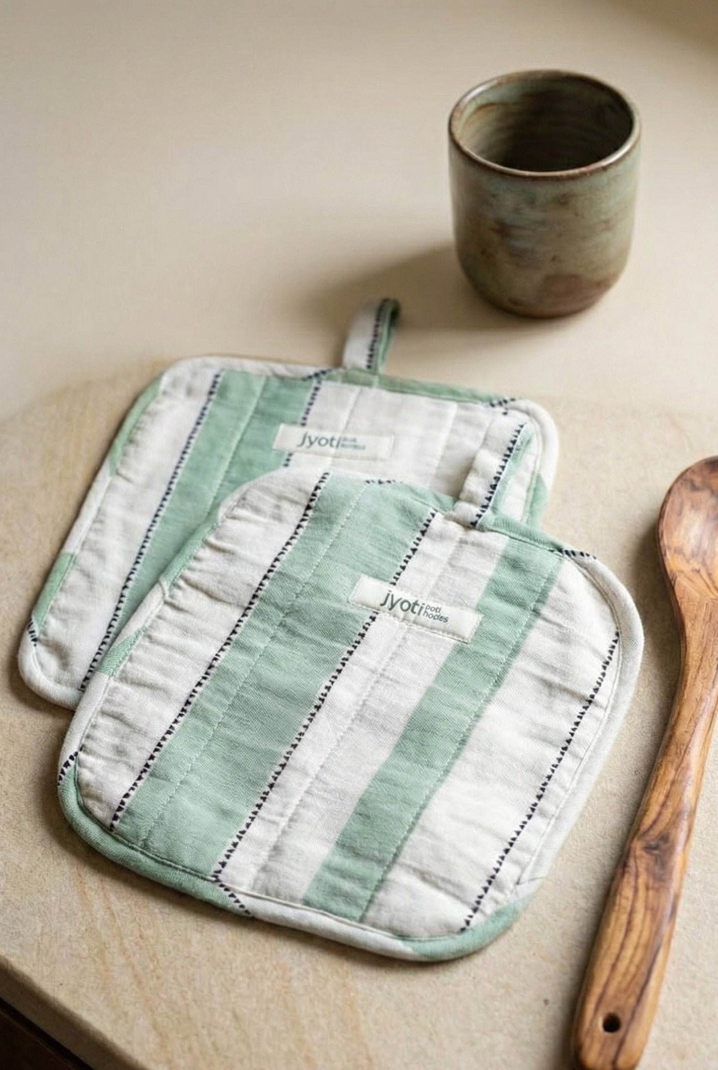 Baumwoll Topflappen Ovan Webmuster Grün