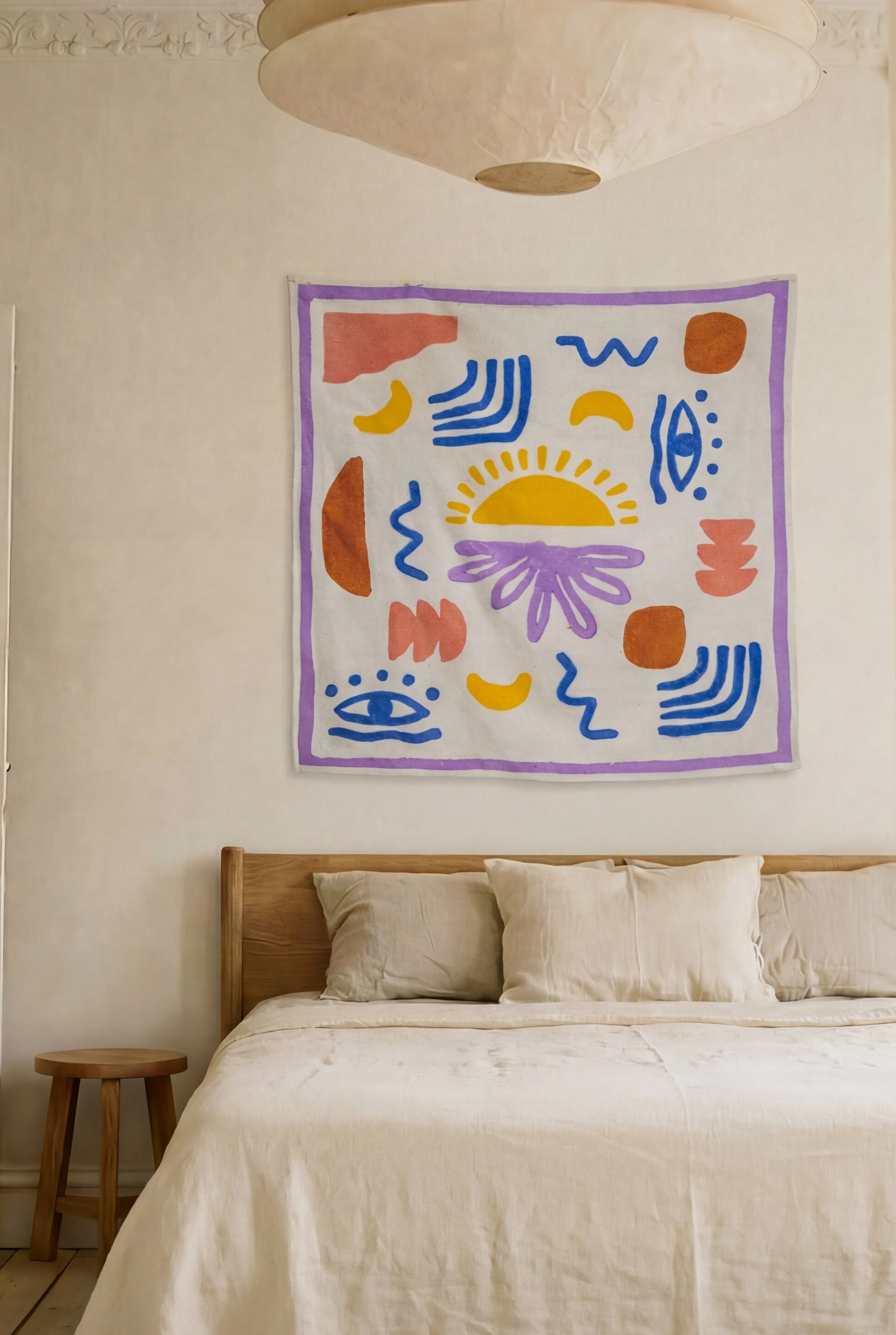 Bio-Baumwoll Wandbehang Aankh Blockprint Bunt