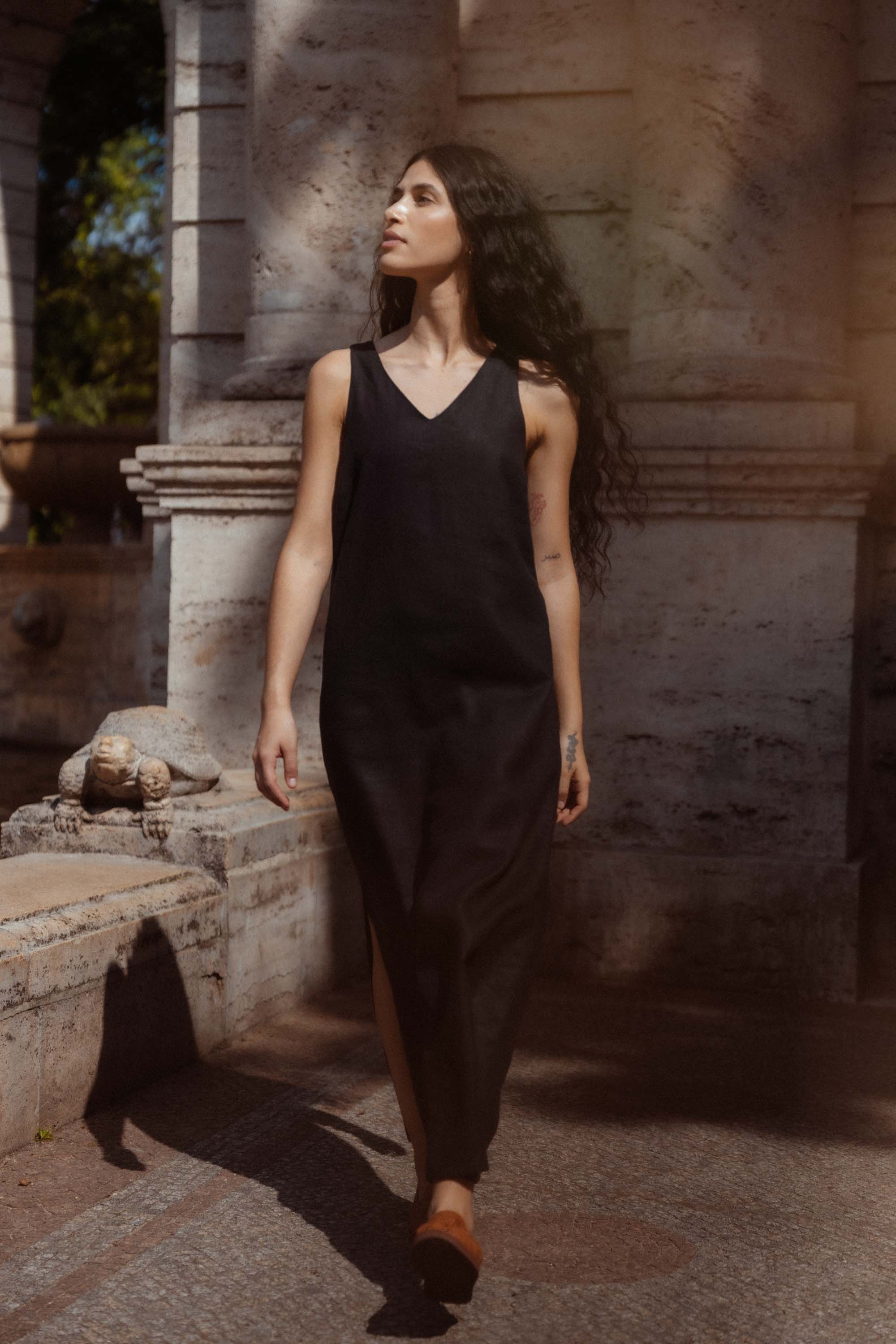 Hanf/Tencel Midikleid Arohi Schwarz