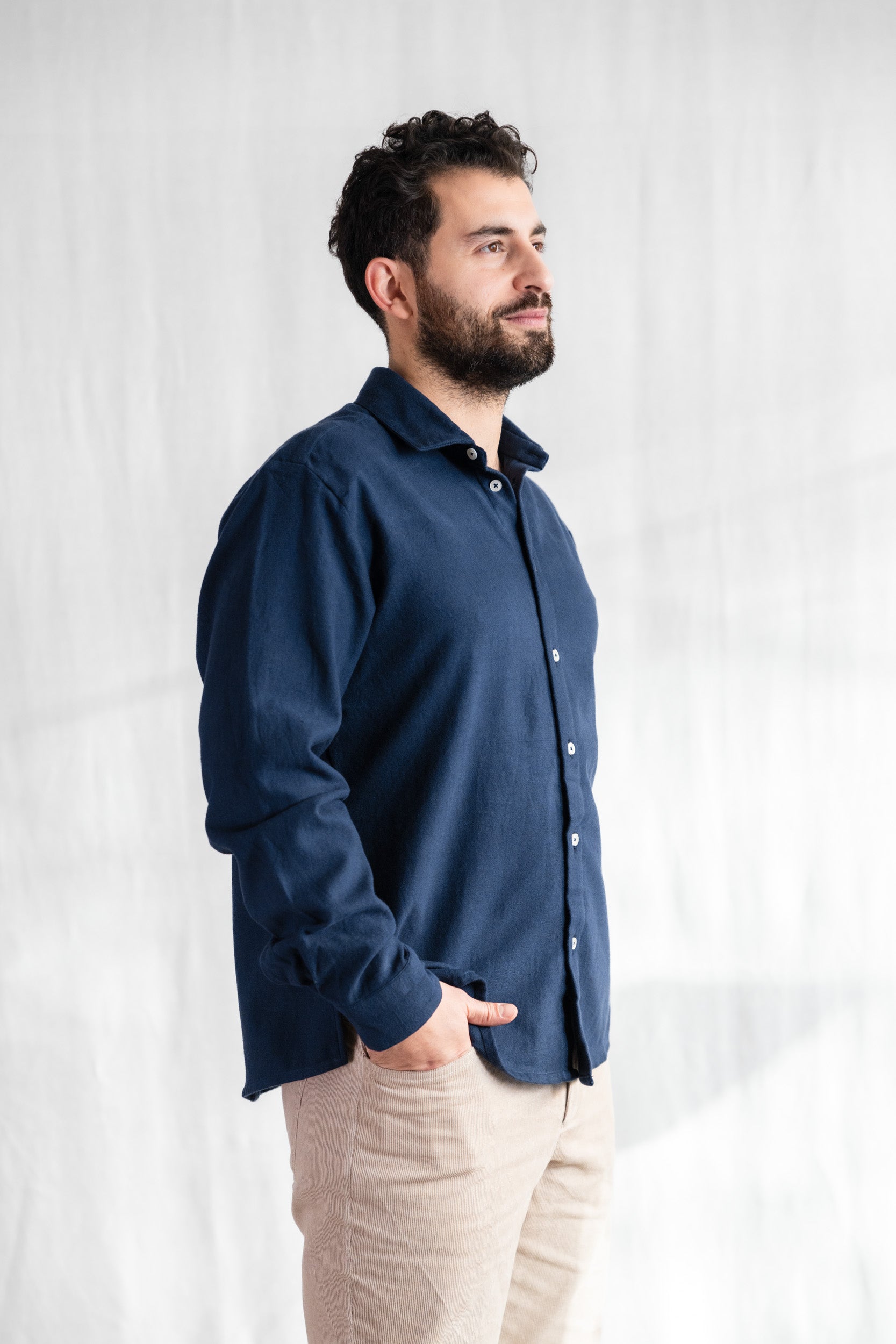 Bio-Baumwoll Flanellhemd Nakshita Grau-Blau
