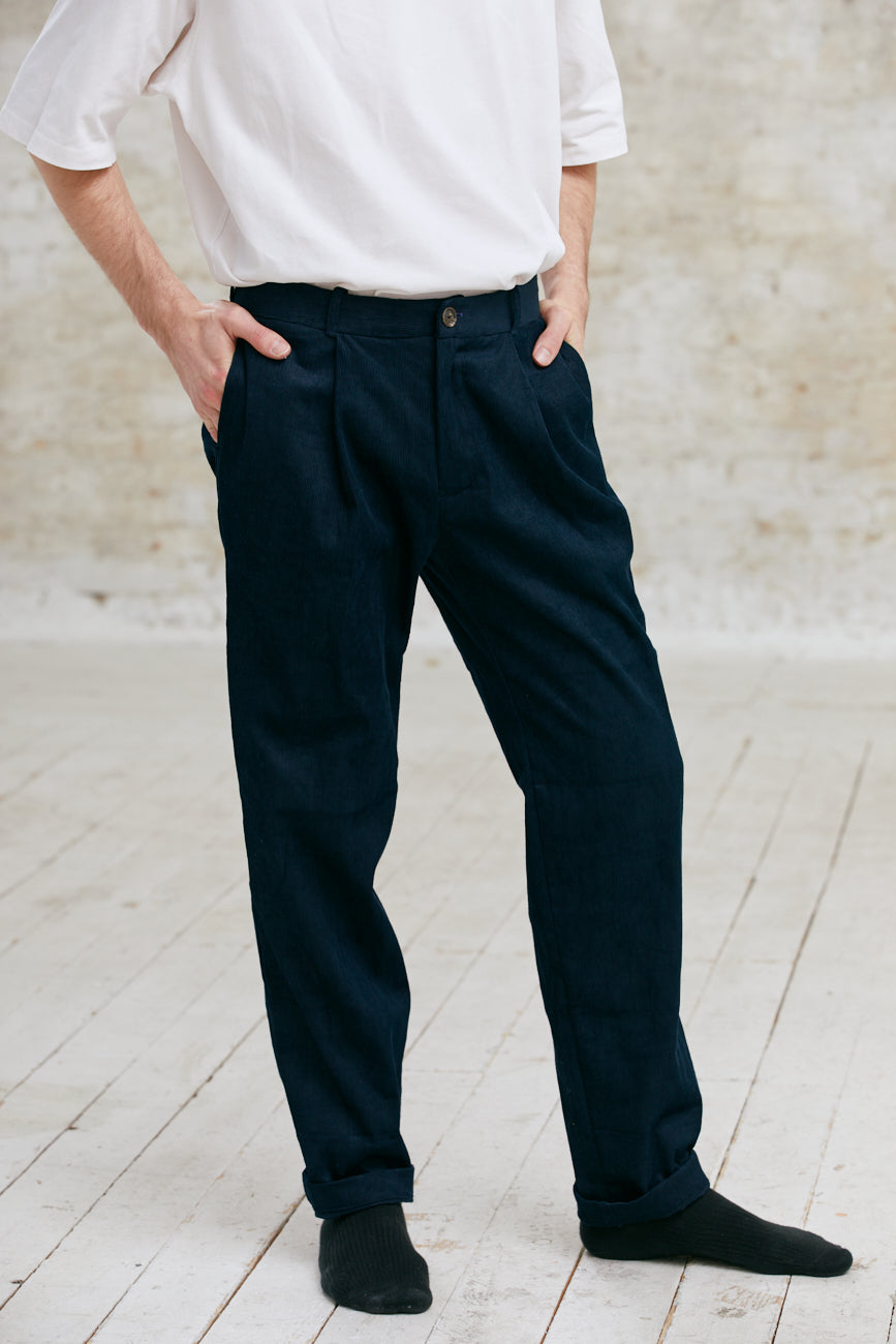 Organic Cotton Corduroy Pants Harinder Night Blue