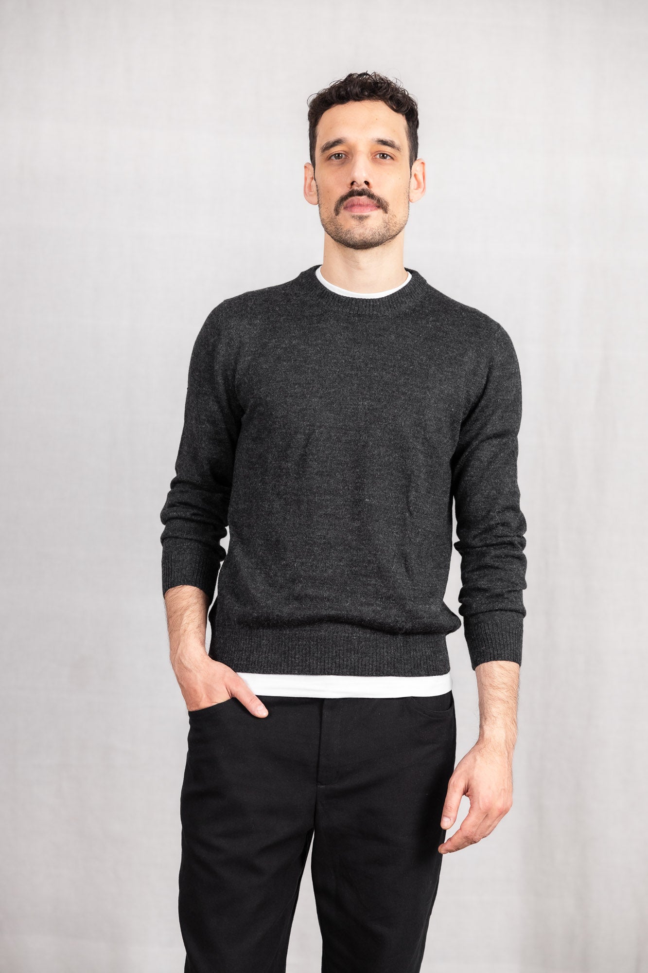 Baby-Alpaka Strickpullover Sathee Dunkelgrau