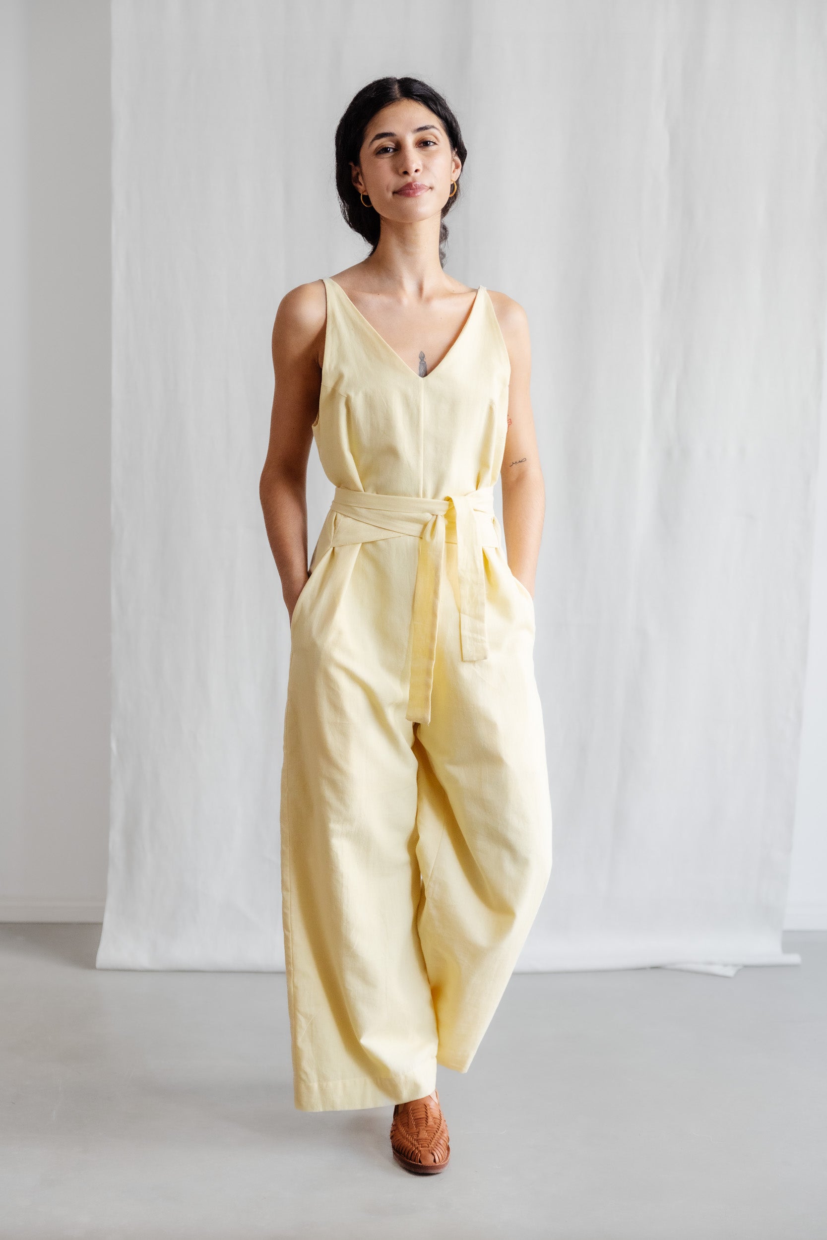 Organic cotton jumpsuit Parva lemon yellow