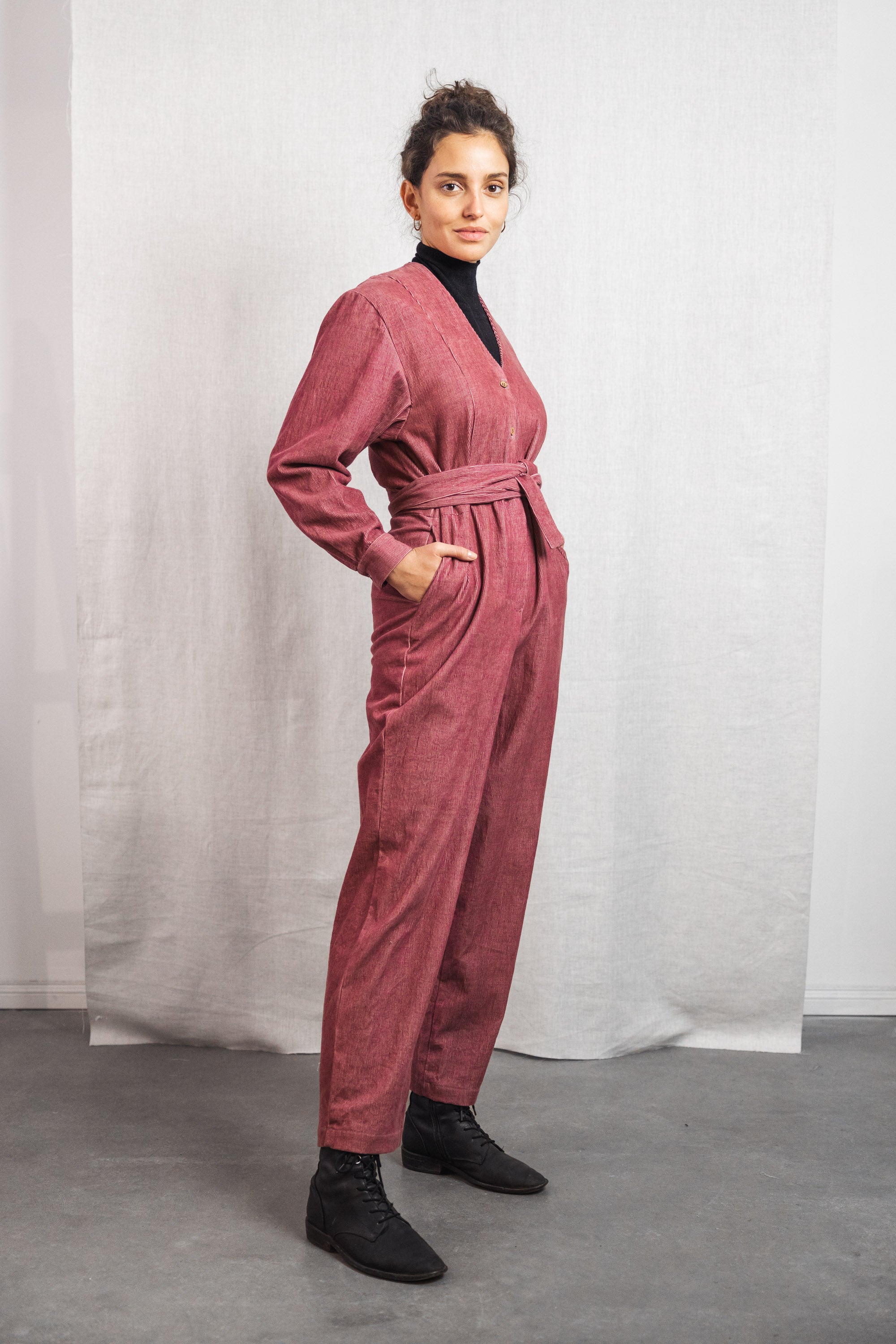 Organic cotton corduroy jumpsuit Keerthi old pink