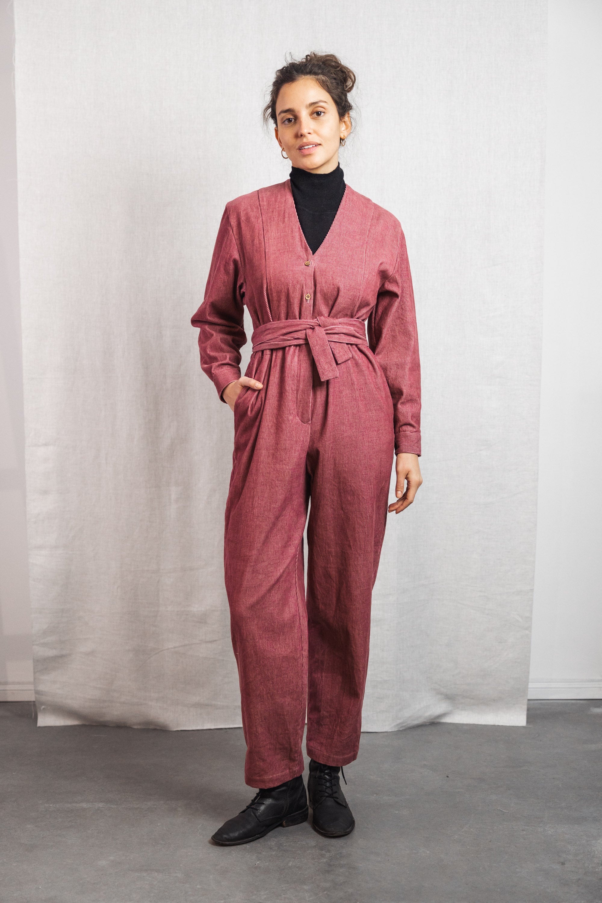 Organic cotton corduroy jumpsuit Keerthi old pink