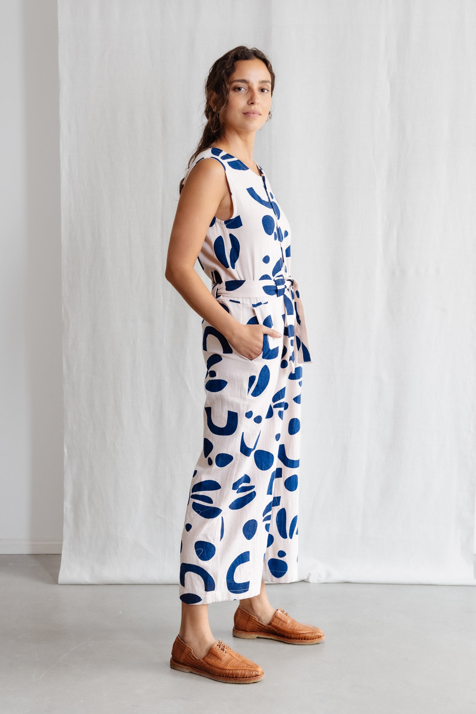 Bio-Baumwoll Jumpsuit Daksha Print Atlantik
