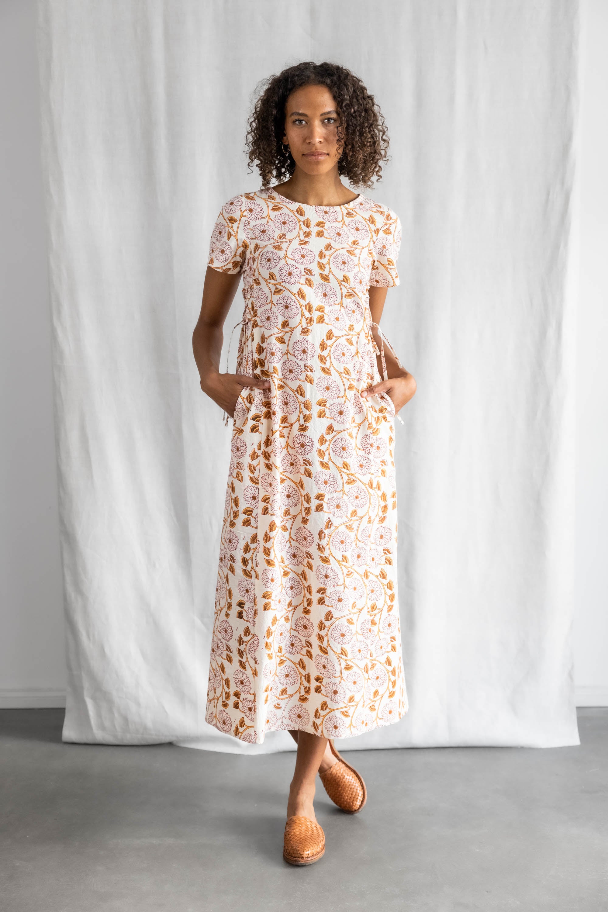 Organic Cotton Dress Ishani Blockprint Flowers