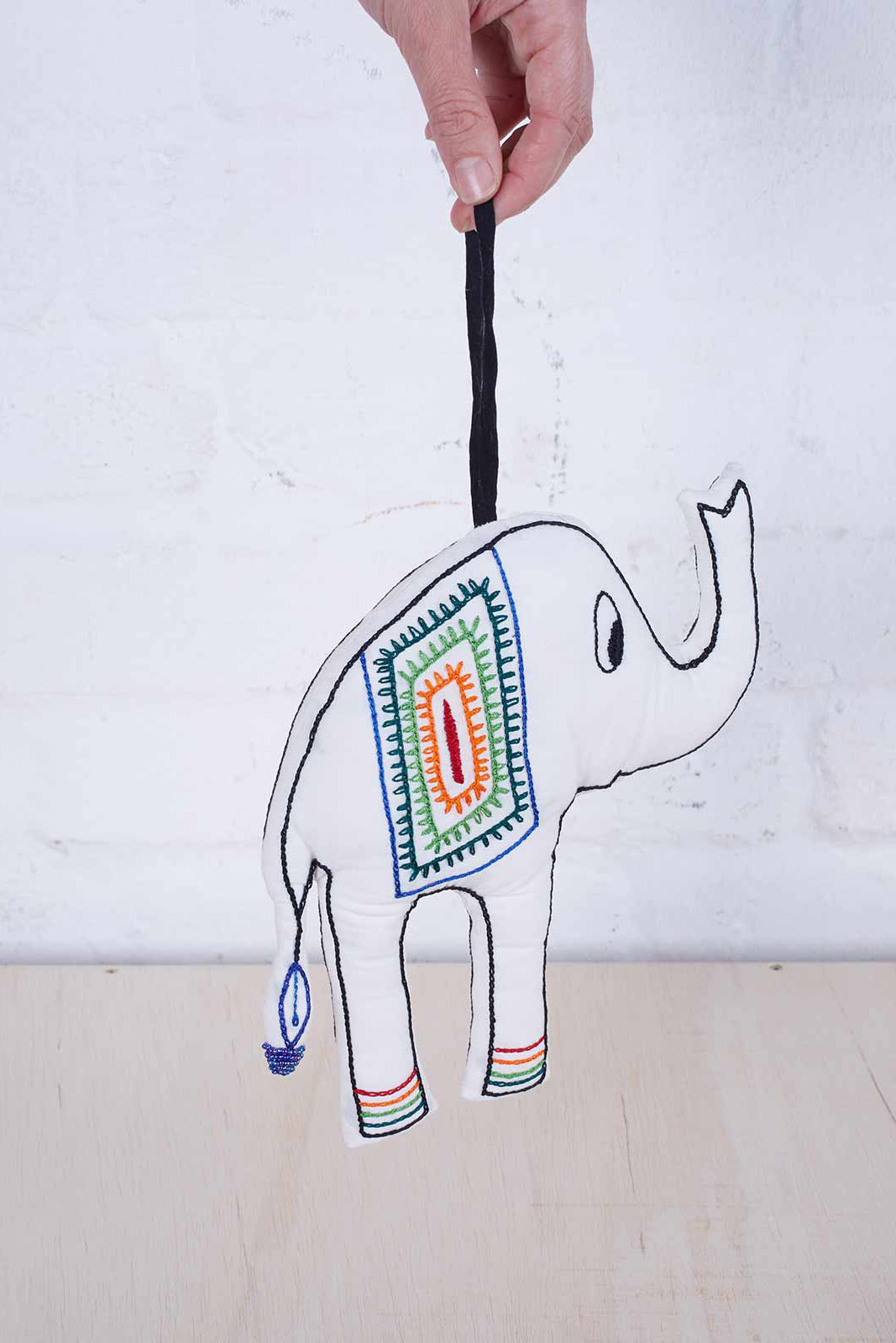 Organic cotton cuddly toy elephant Emil white embroidered