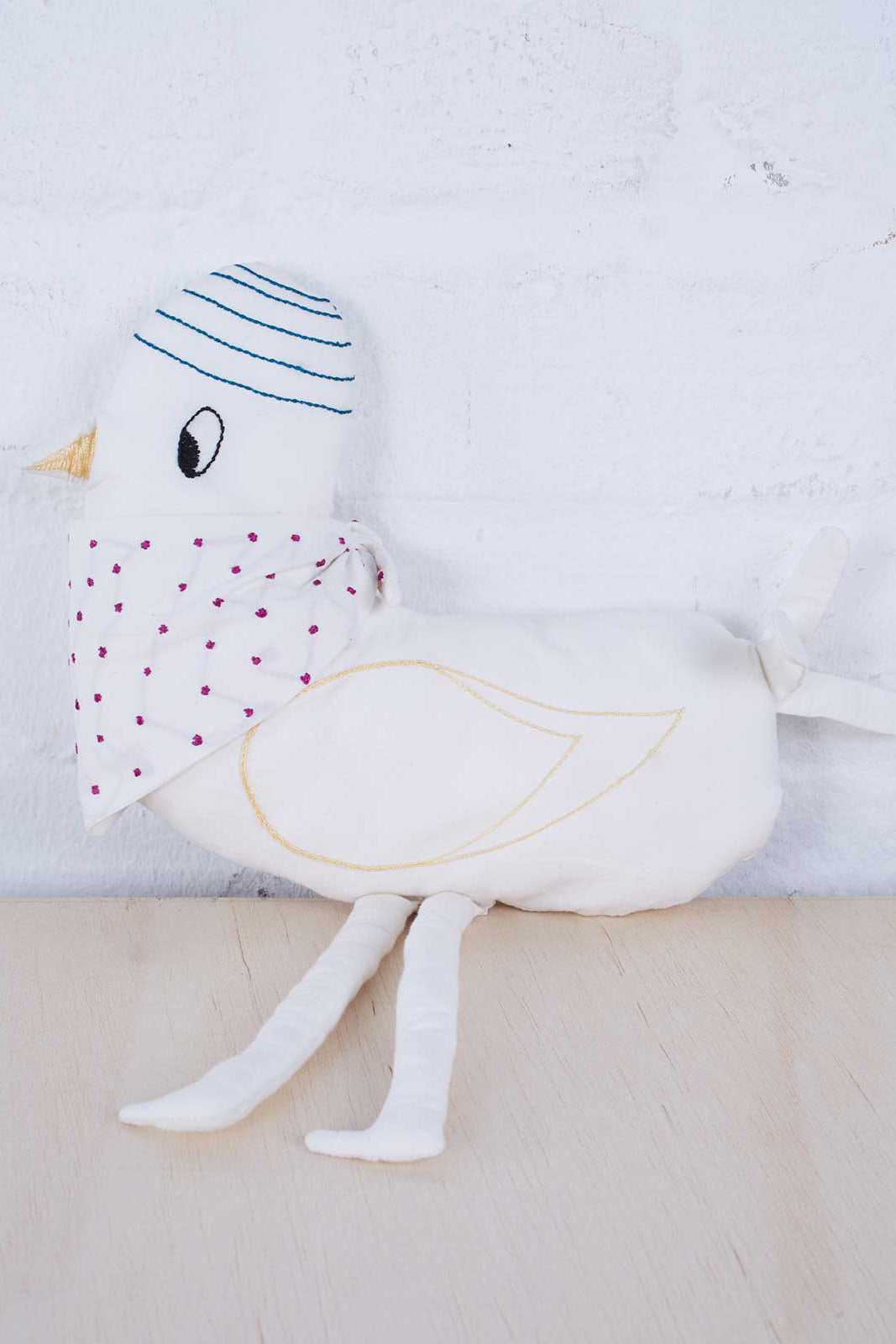 Organic cotton cuddly toy duck Erna white embroidered