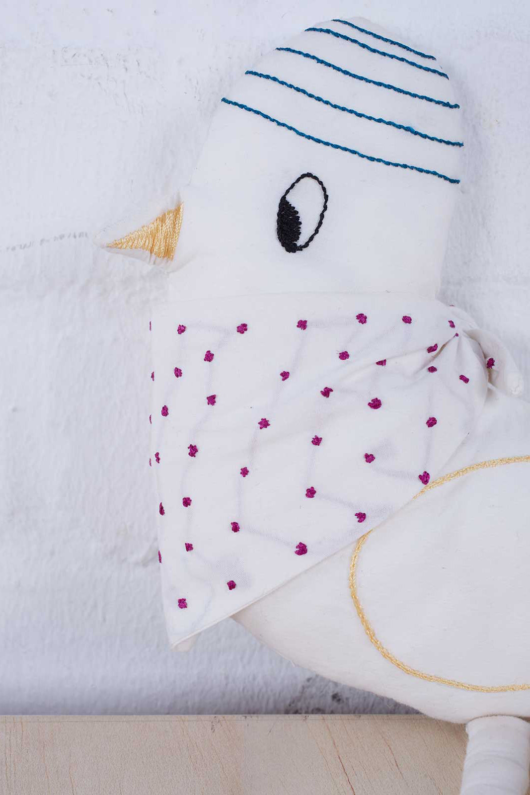 Organic cotton cuddly toy duck Erna white embroidered