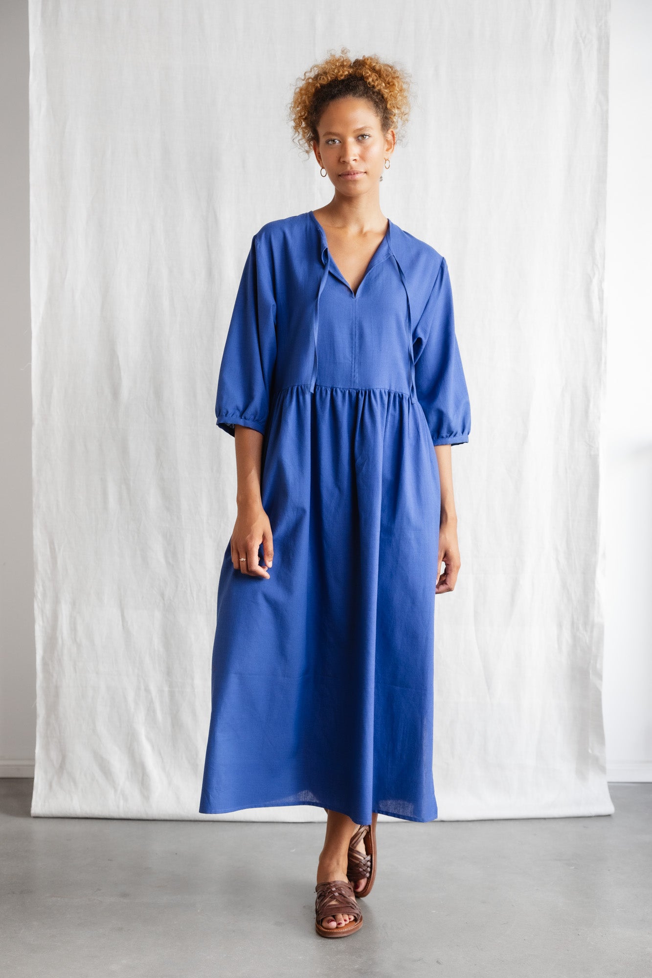 Organic cotton dress Paudali cobalt blue