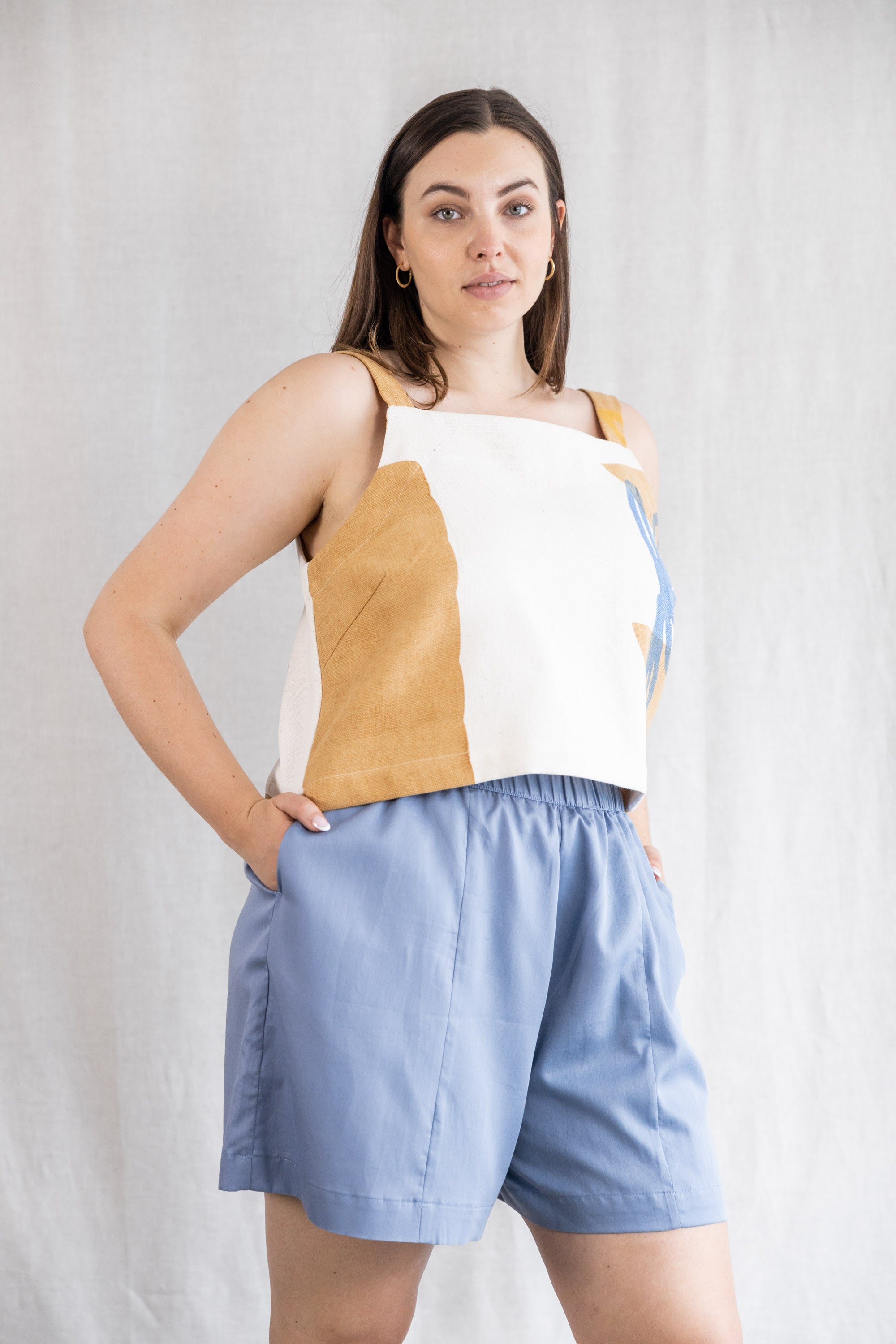 Organic cotton shorts Sitara satin blue