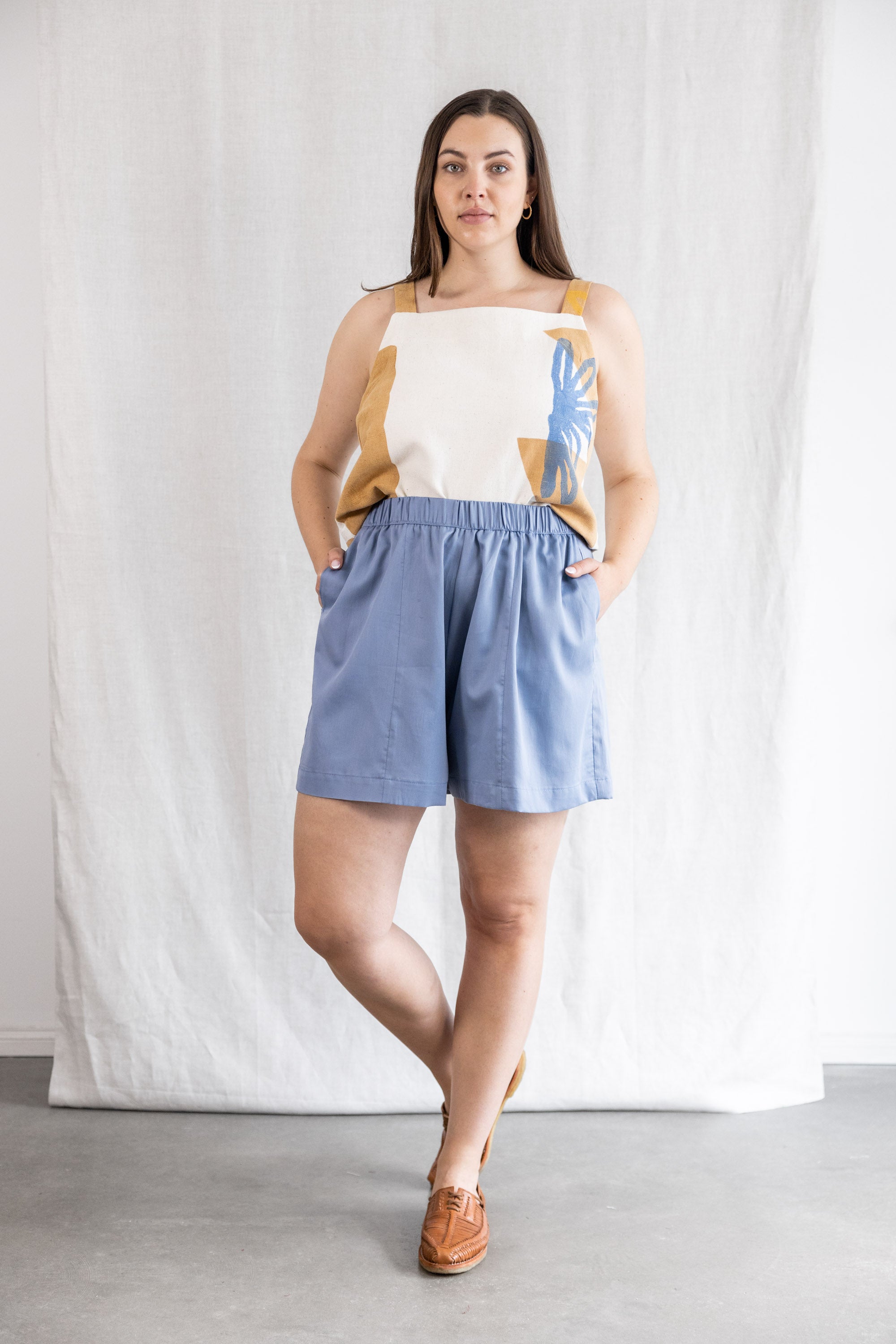 Organic cotton shorts Sitara satin blue