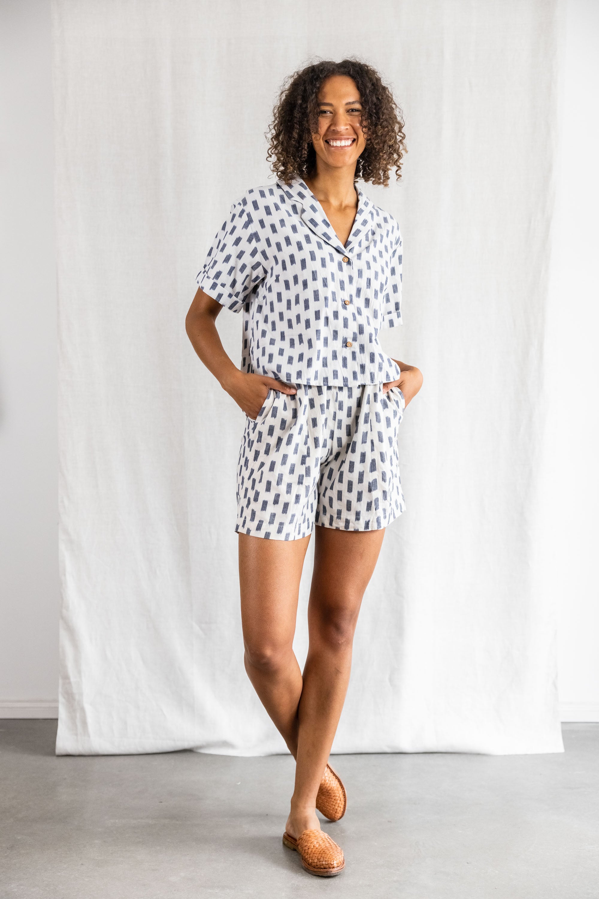 Organic Cotton Shorts Sitara Ikat White