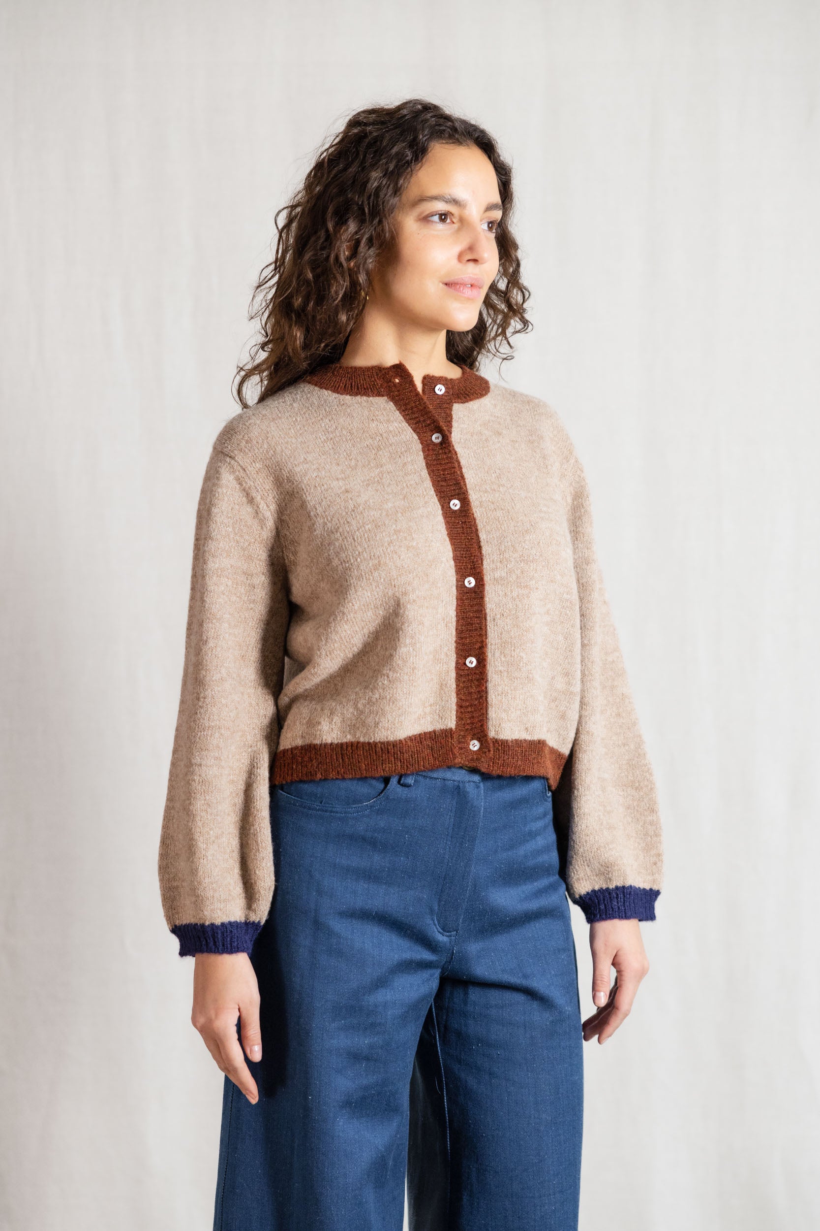 Baby-Alpaka Strickcardigan Sullana Colorblock Sand