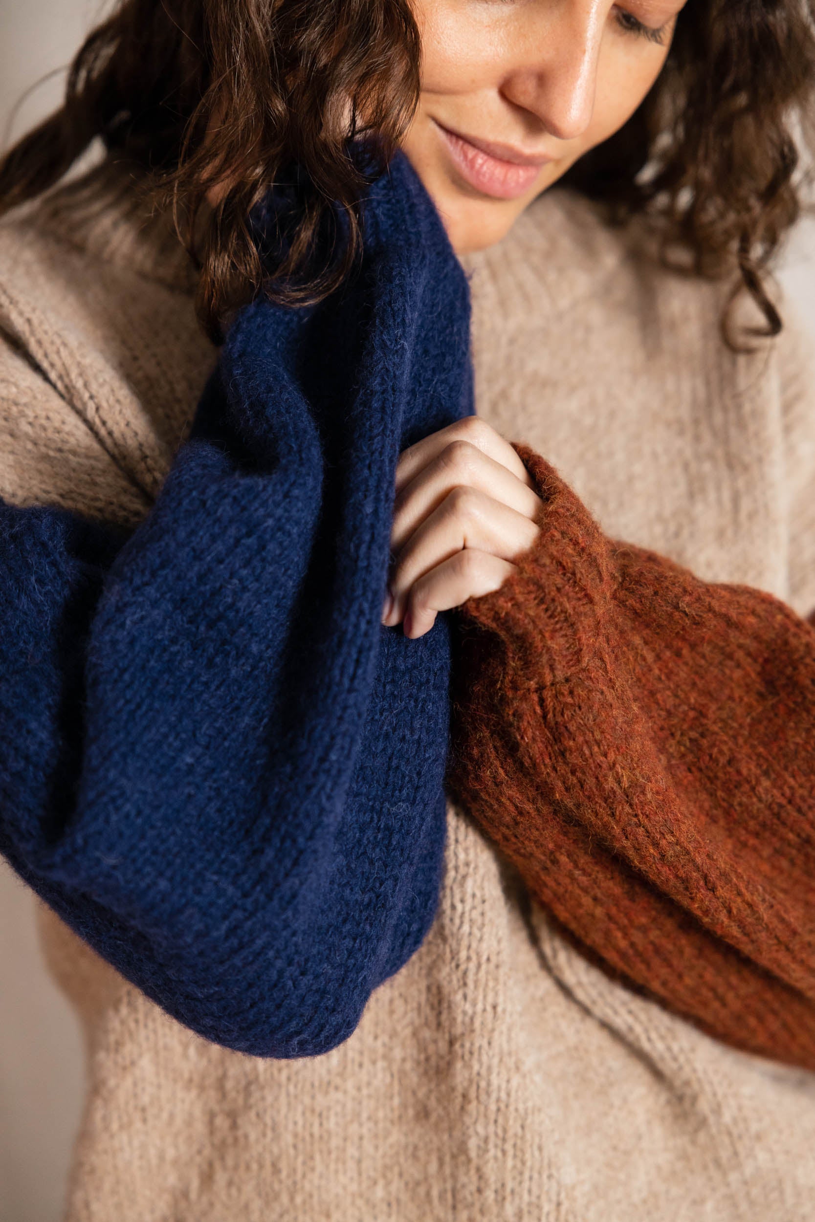 Baby-Alpaka Strickpullover Lupuna Colorblock Sand