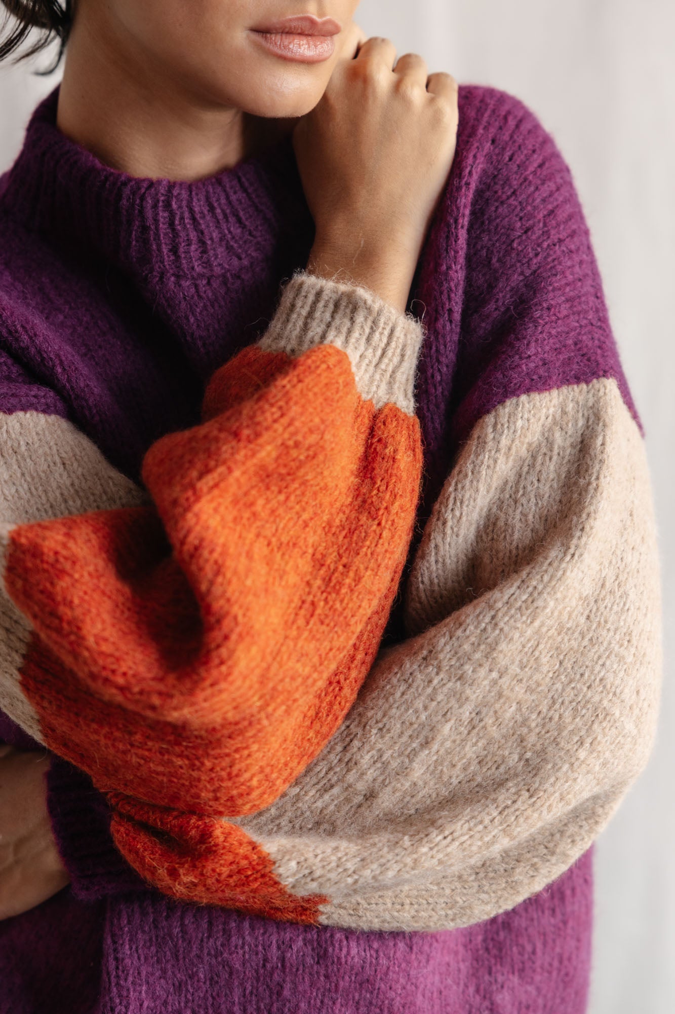 Baby-Alpaka Strickpullover Lupuna Colorblock Berry