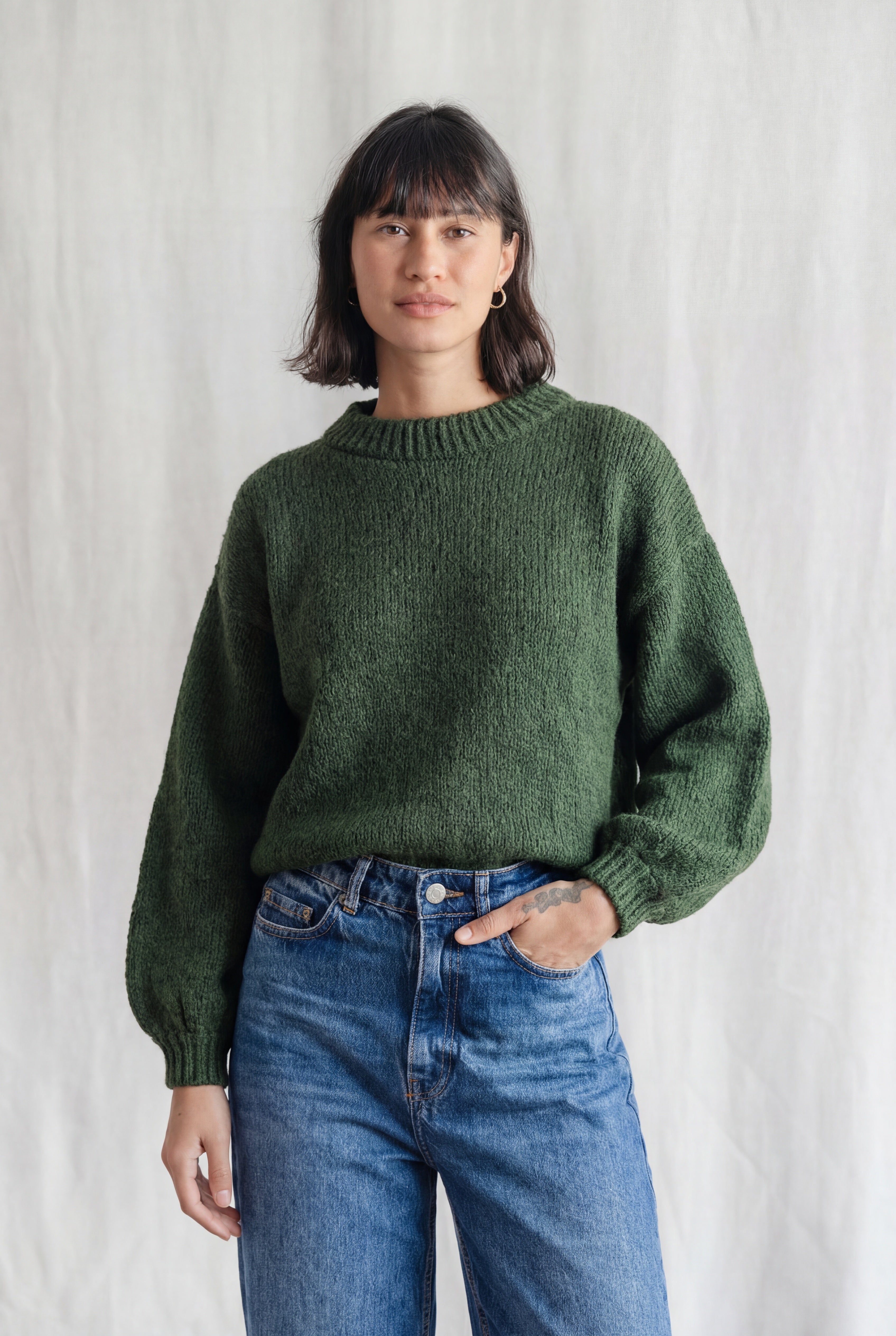 Baby Alpaca Knit Sweater Lupuna Olive