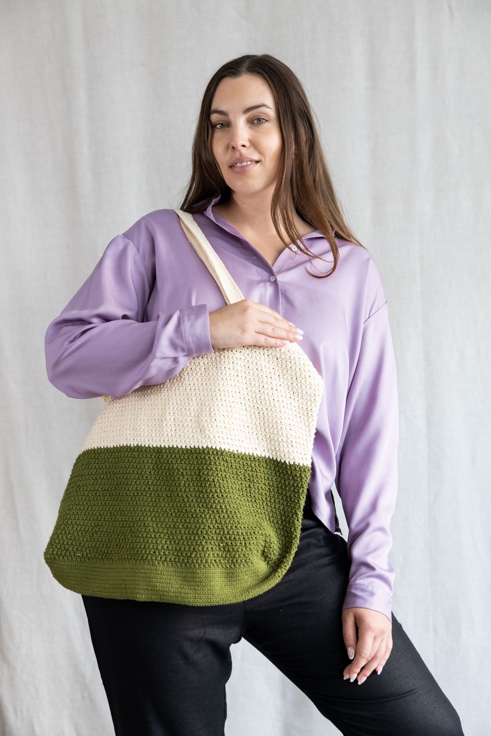 Organic Cotton Shopper Meesu Cream/Green