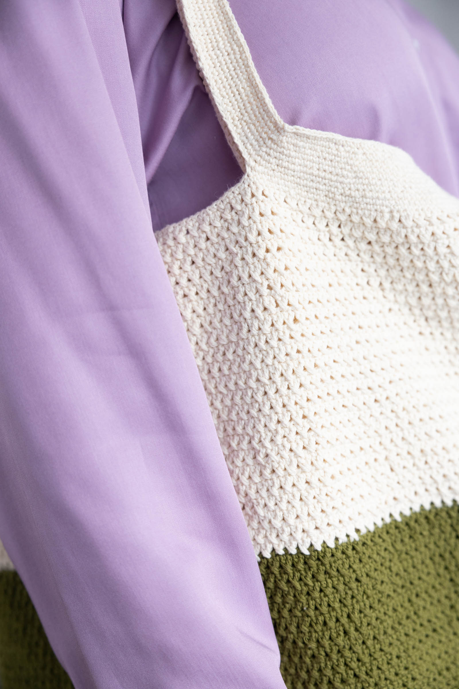 Organic Cotton Shopper Meesu Cream/Green
