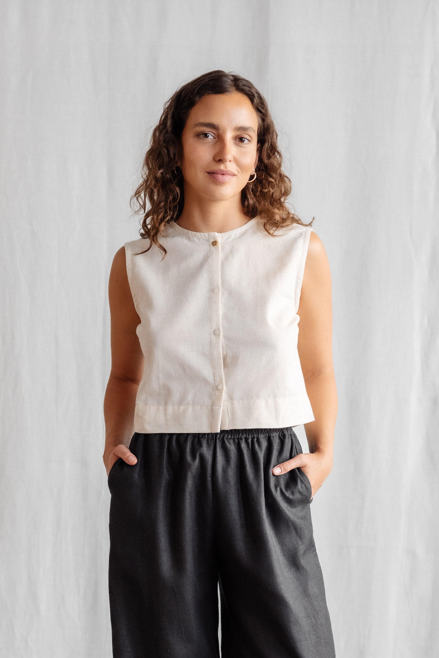 Flachs/Baumwoll Top Diyan Creme