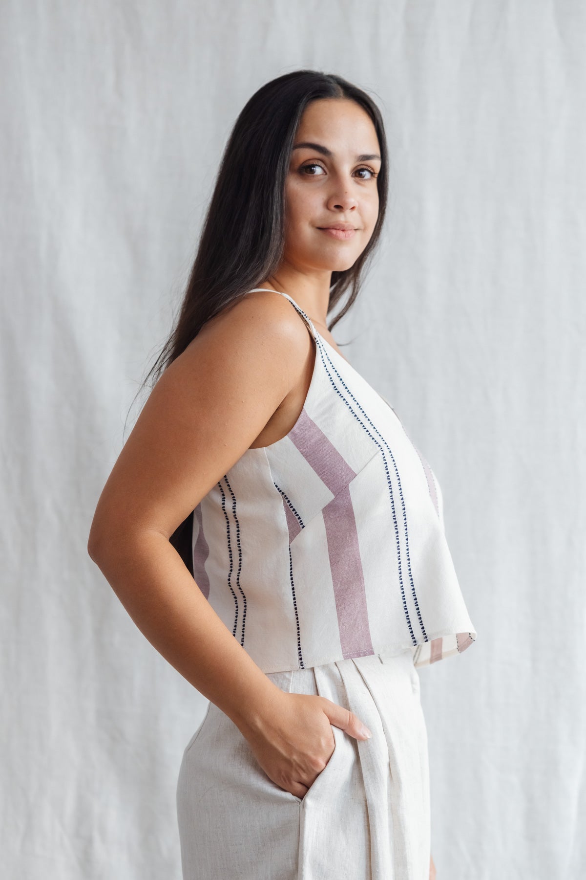 Baumwoll Croptop Iyani Webmuster Altrosa
