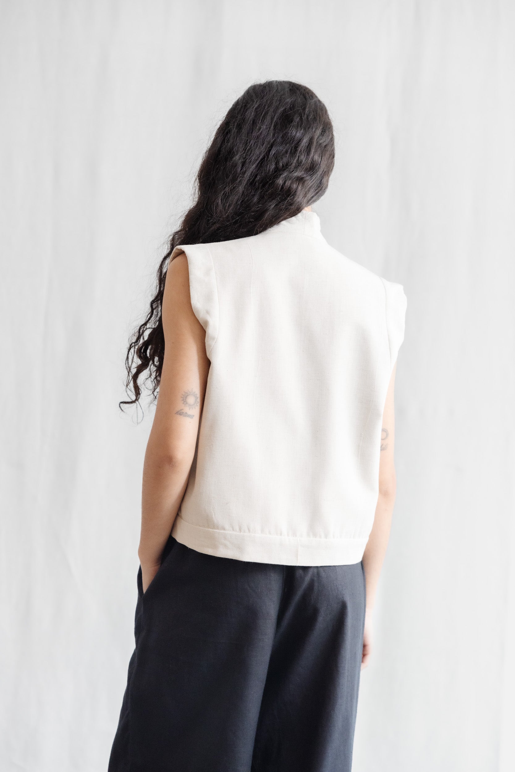 Flachs/Baumwoll Weste Meerali Creme