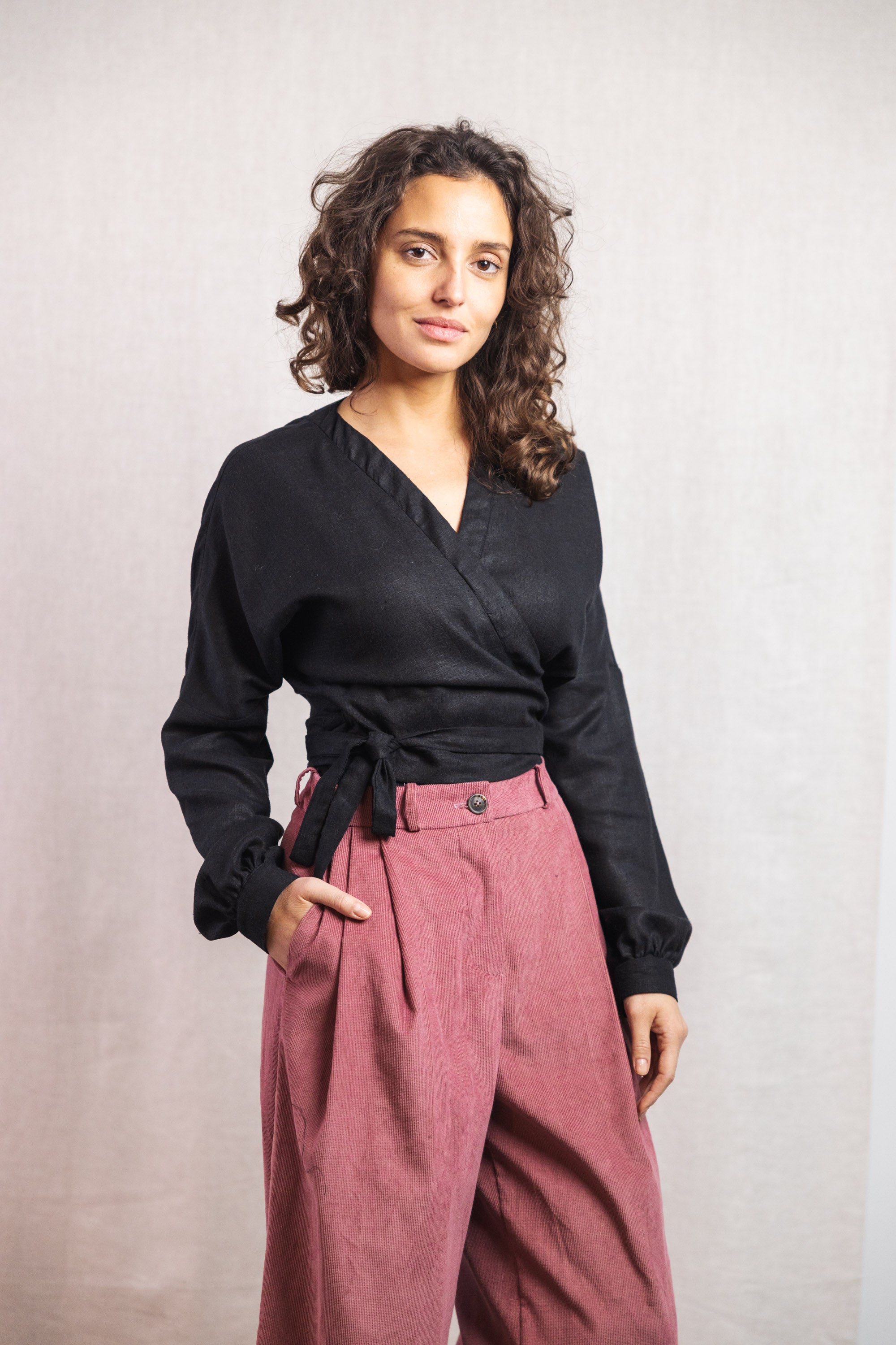 Bio-Baumwoll Wickelbluse Harita Schwarz